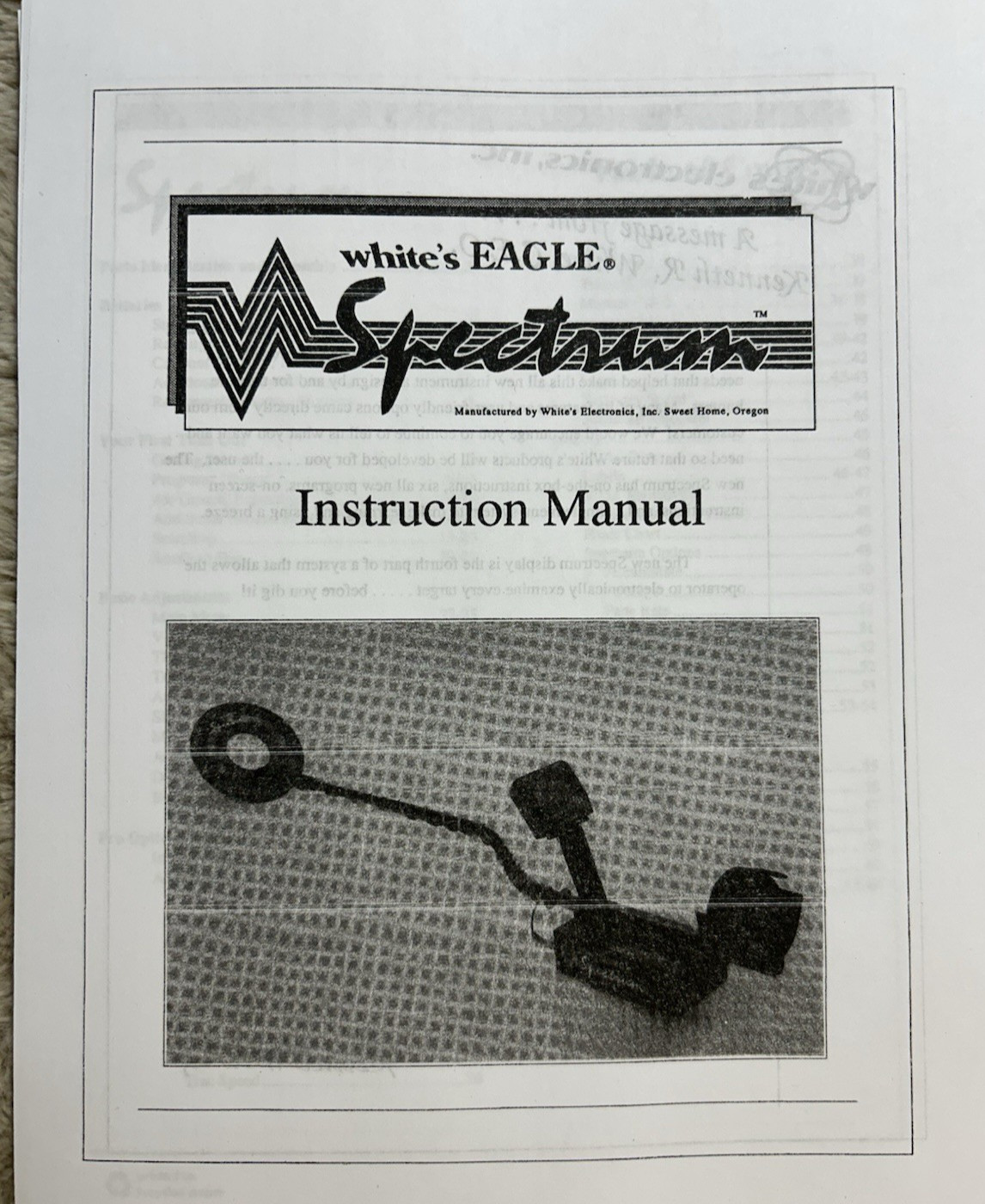 WHITES EAGLE SPECTRUM METAL DETECTOR OPERATOR INSTRUCTION MANUAL