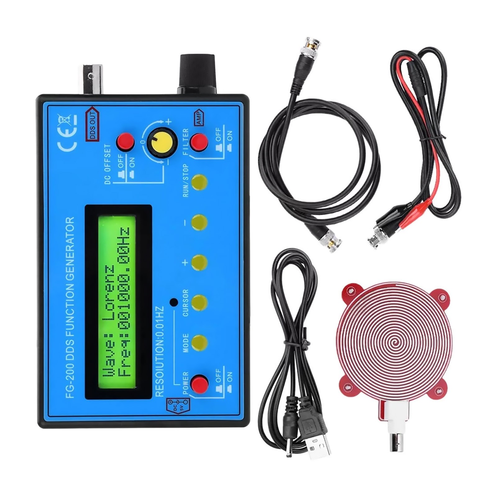 DDS Signal Generator 0.01Hz-500kHz 15 Waveforms with BNC Cable for Oscilloscope
