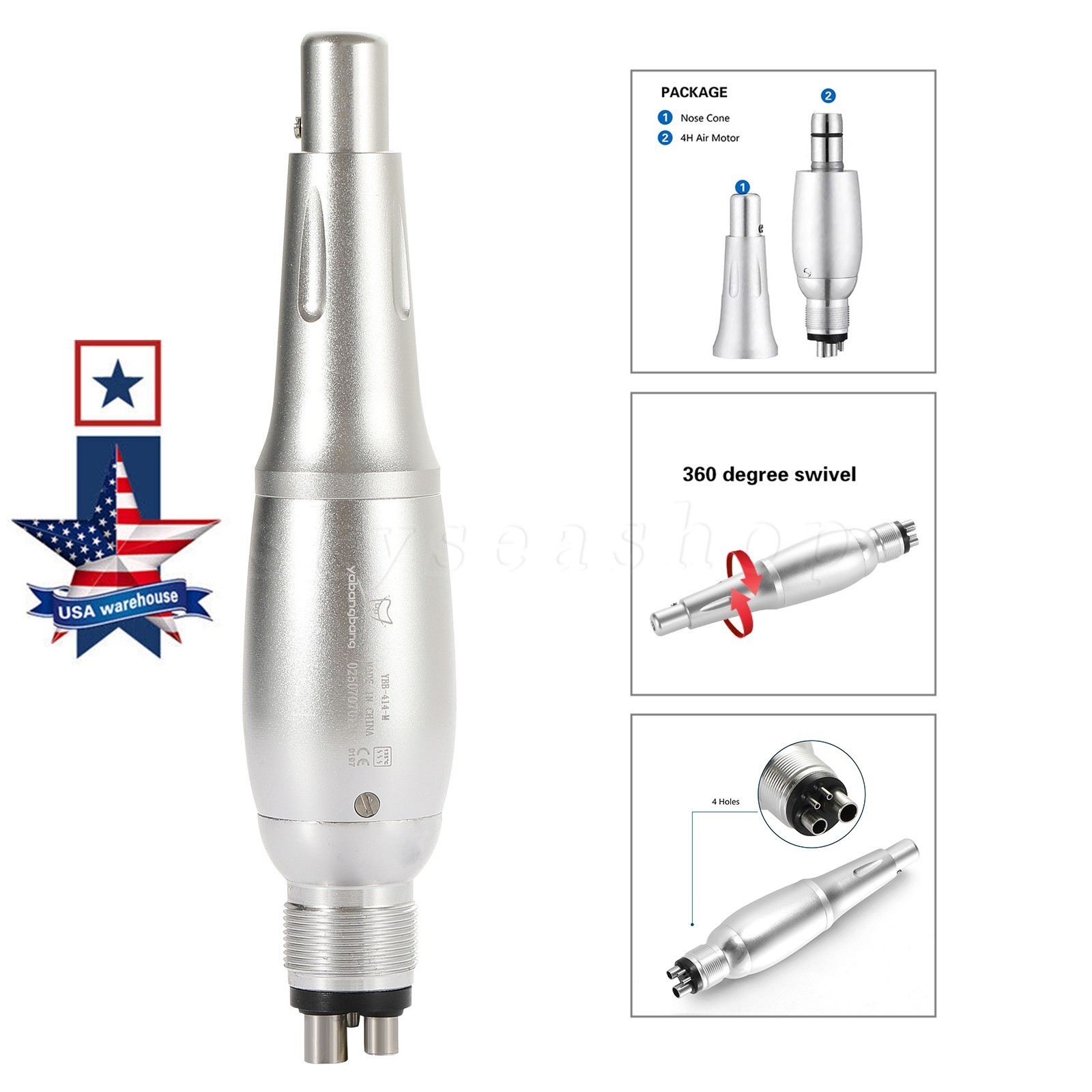 1-5* Dental Hygiene Prophy Handpiece Air Motor 4Holes 4:1 Nose Cone 360°Swivel