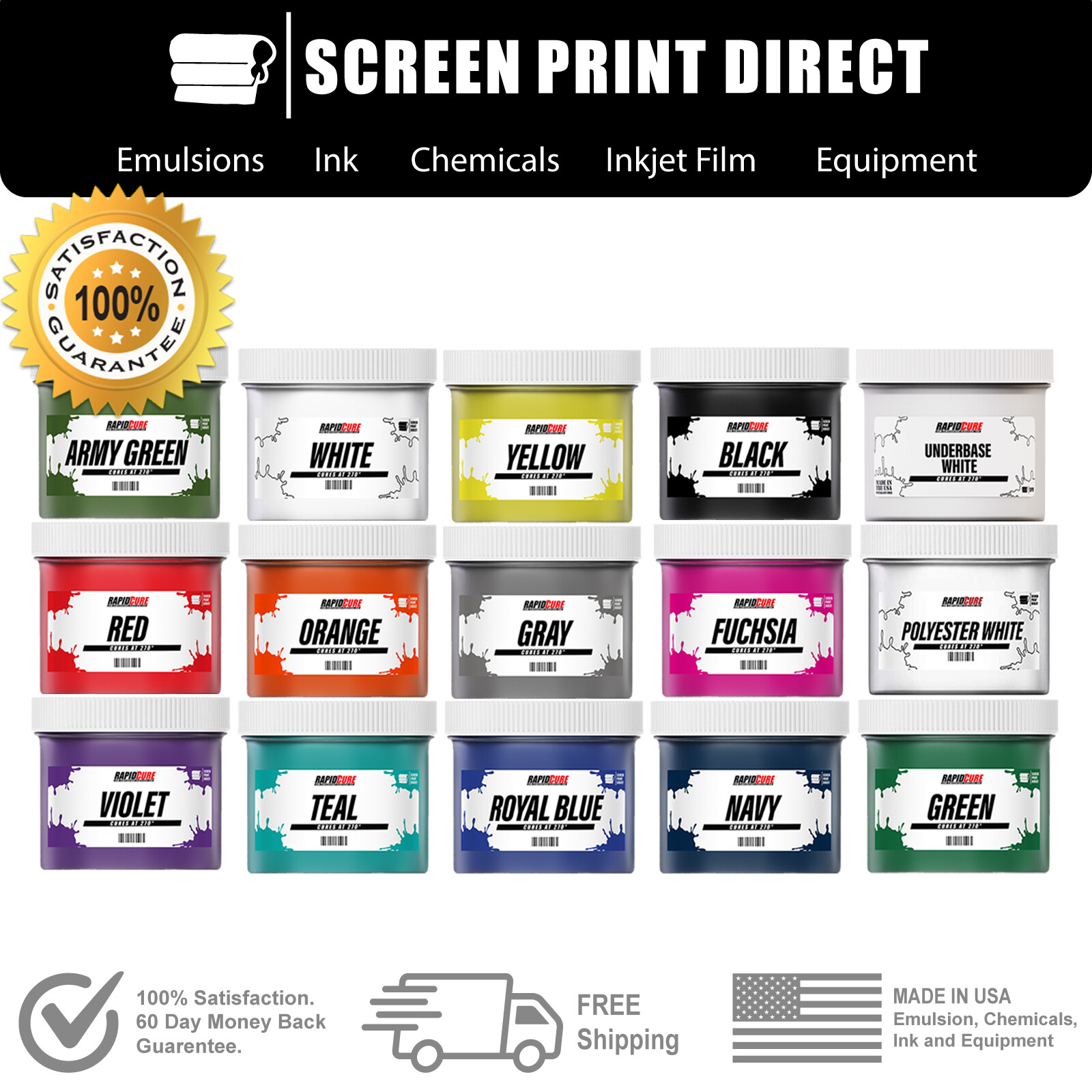 Low Temp Plastisol Ink For Screen Printing – Cures at 270 F – 15 Colors