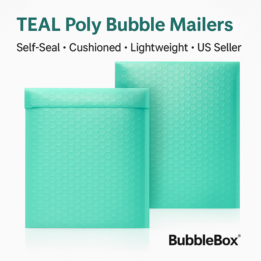 Teal Poly Bubble Mailers #000-# 5| 50/100/200 Packs | Shipping Supplies