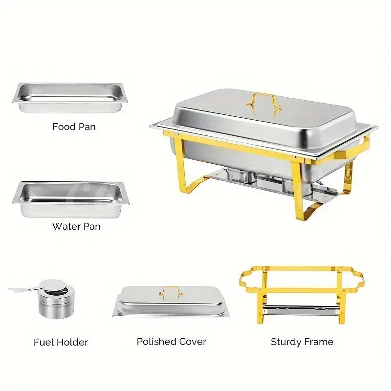 4 Pack Chafing Dish Buffet Set 9QT Stainless Steel Chafing Dishes Gold & Silver