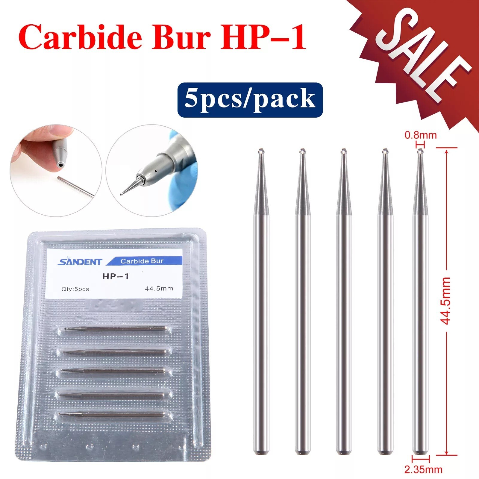 Dental Burs HP 1/2/3/4/8 Round Tungsten Carbide 2.35mm for Straight Handpiece