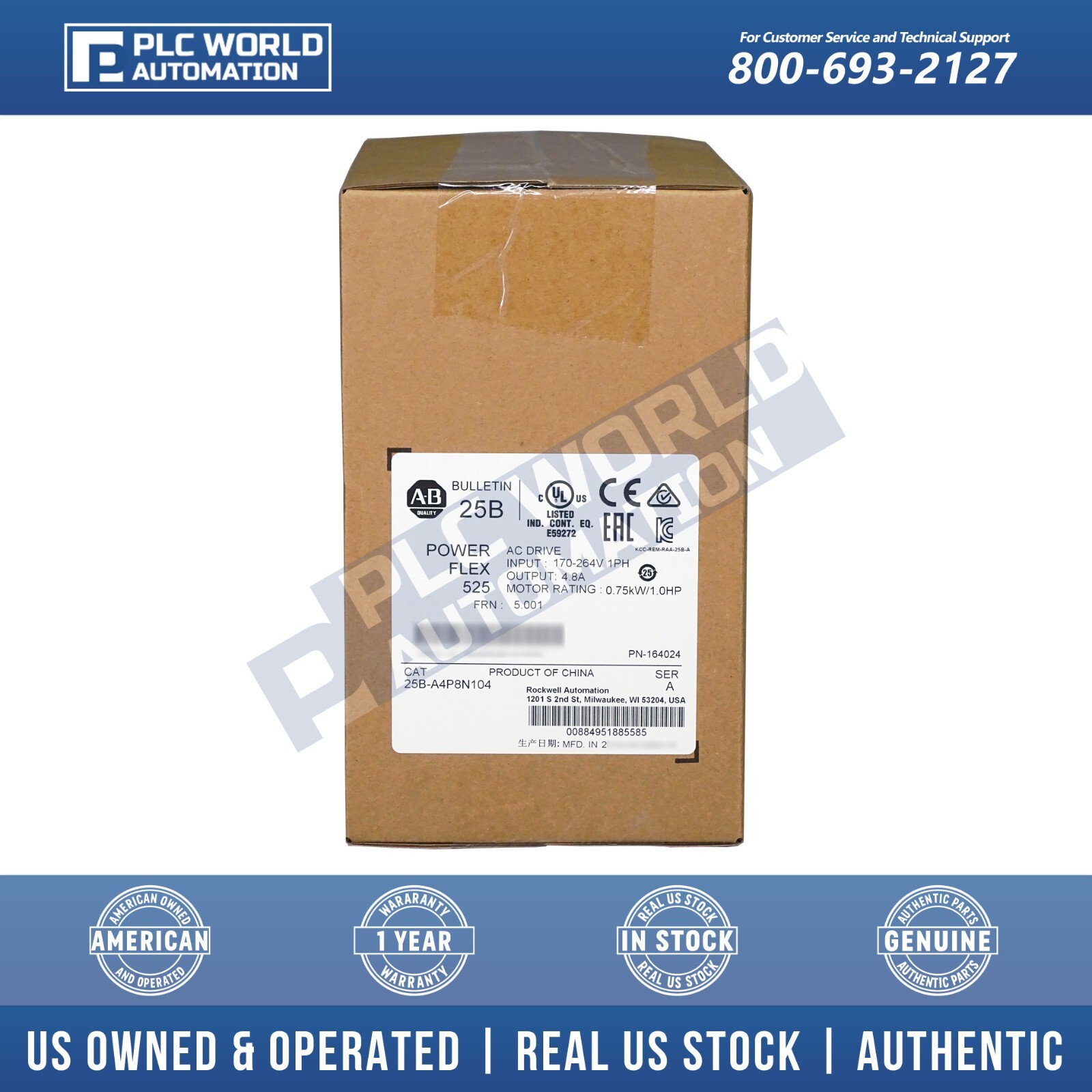 2023 New Sealed Allen Bradley 25B-A4P8N104 AC Drive 0.75kW 1Hp Late Date 1Yr Wty