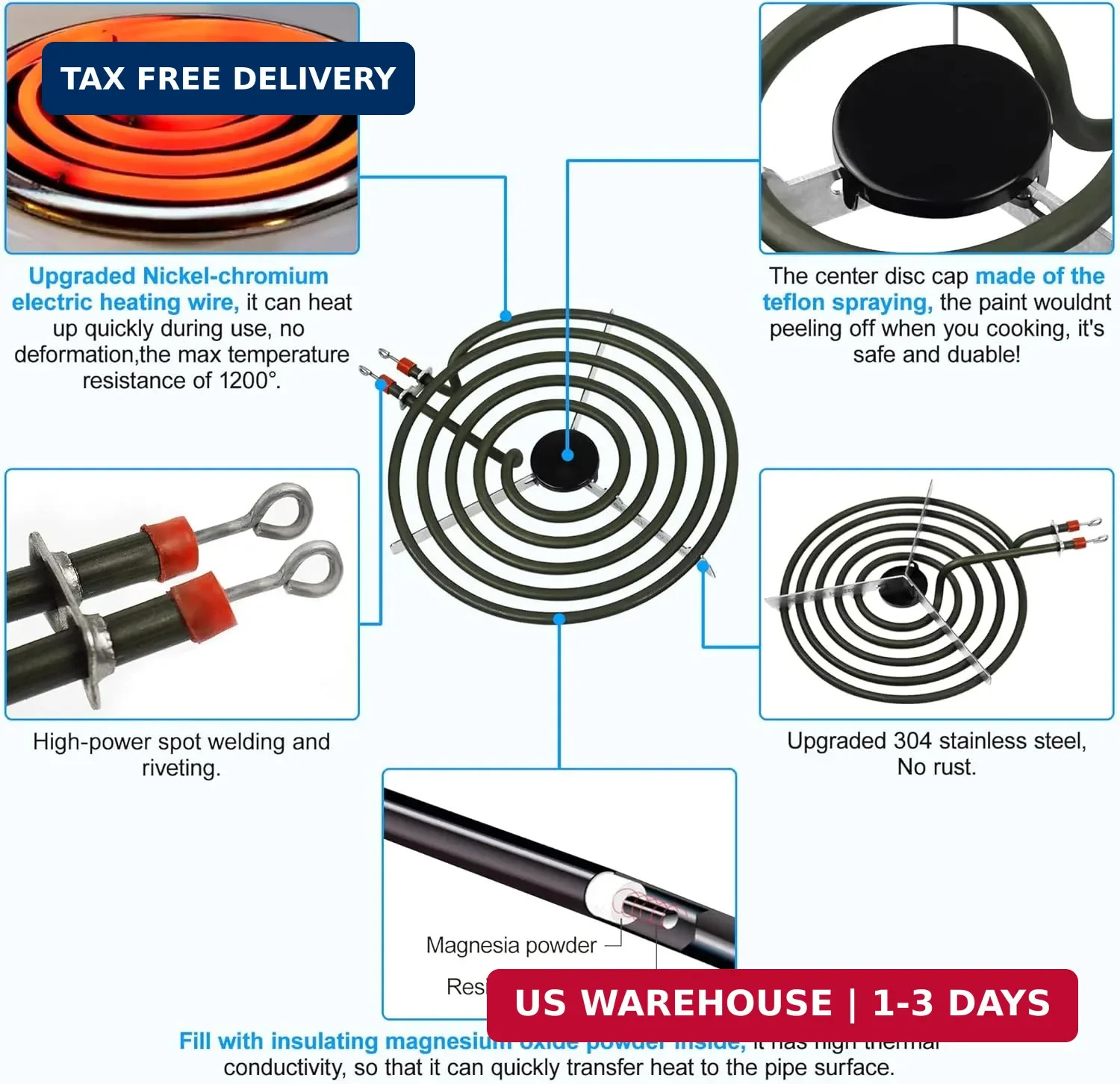 S-Union 4 Pack MP22YA Electric Range Burner Element Unit Set – 2 pcs MP15YA 6″ a