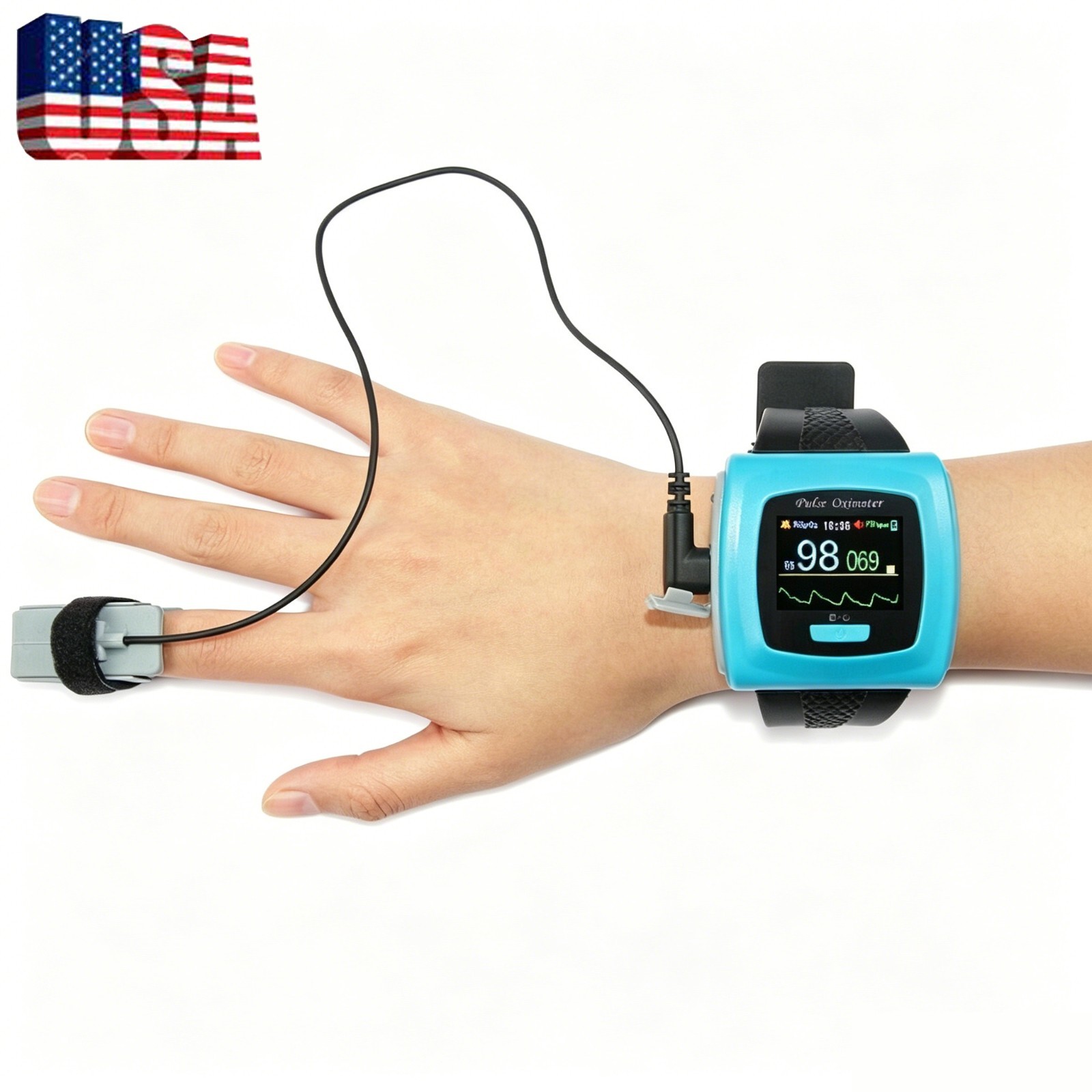 Wrist Worn Pulse Oximeter, Oxygen Saturation Monitor with Finger Probe
