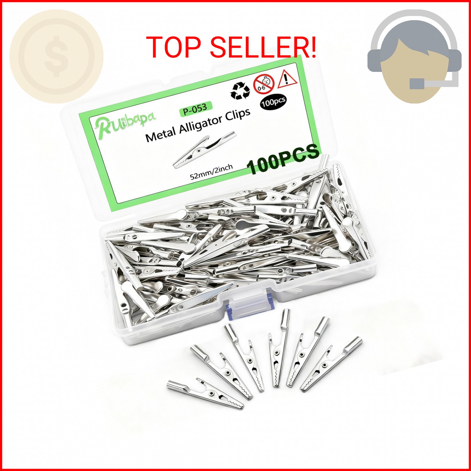 Ruibapa 100 pcs Metal Alligator Clips 52 mm for Household Soldering and Electric