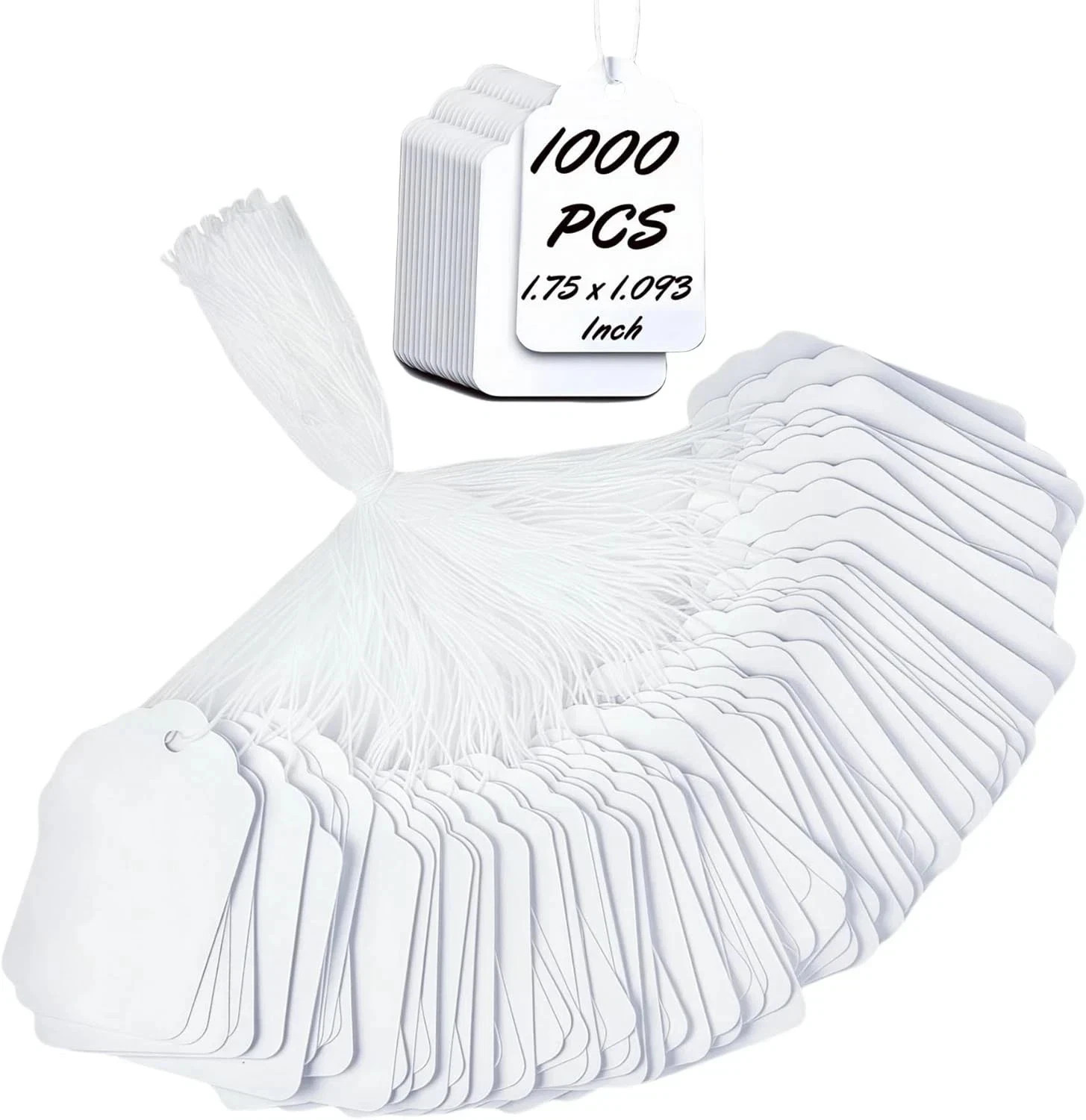 1000 Garage Sale Price Tags Size #5 White Merchandise Hang String Strung Garment