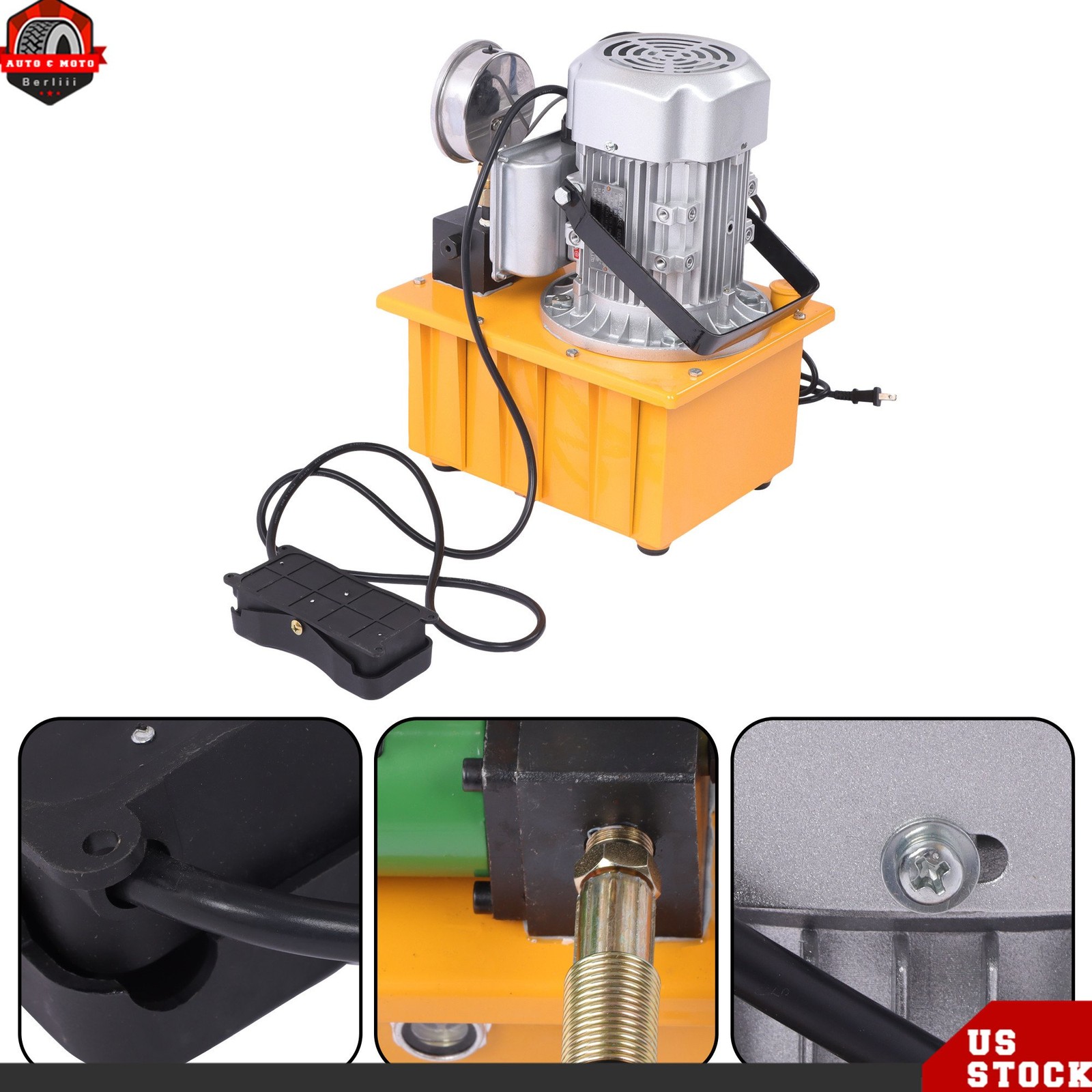 750W Electric Hydraulic Pump 10000 PSI 110V 60Hz 8L Capacity, Single Acting