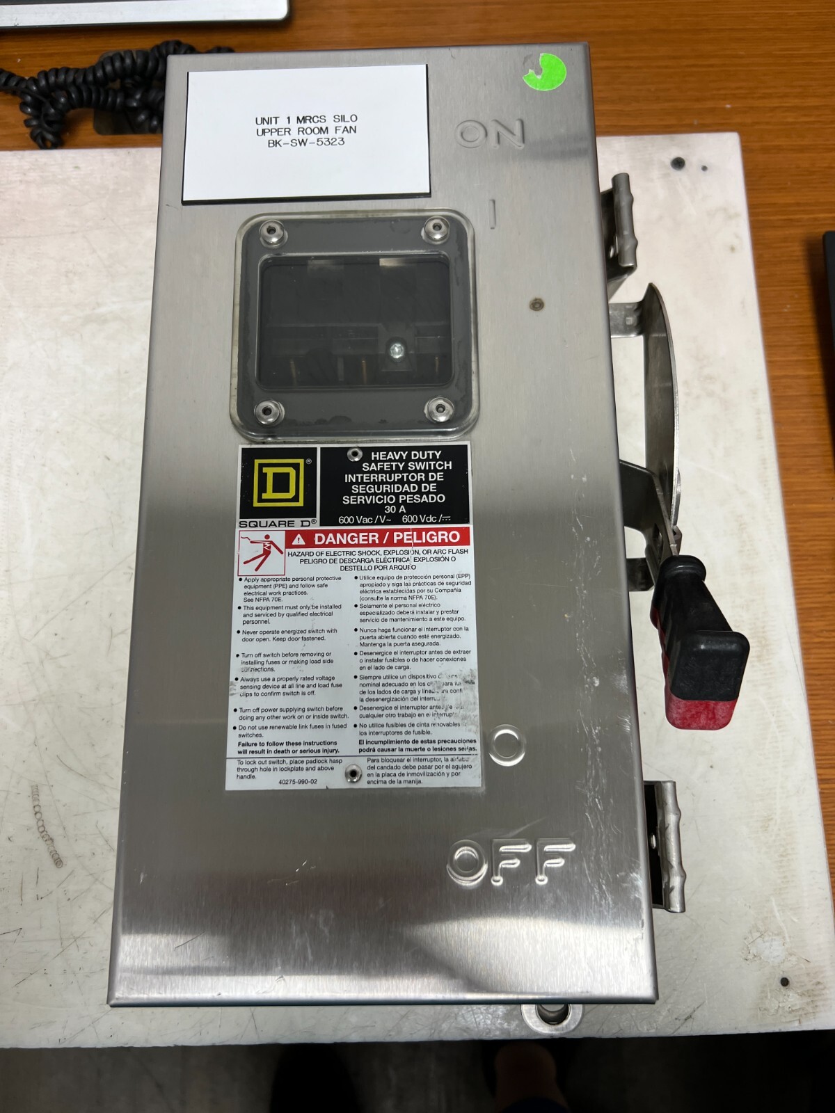 👀 SQUARE D 30A NON-FUSED STAINLESS STEEL SAFETY SWITCH 600V 3Ø 30 HP HU361DSVW