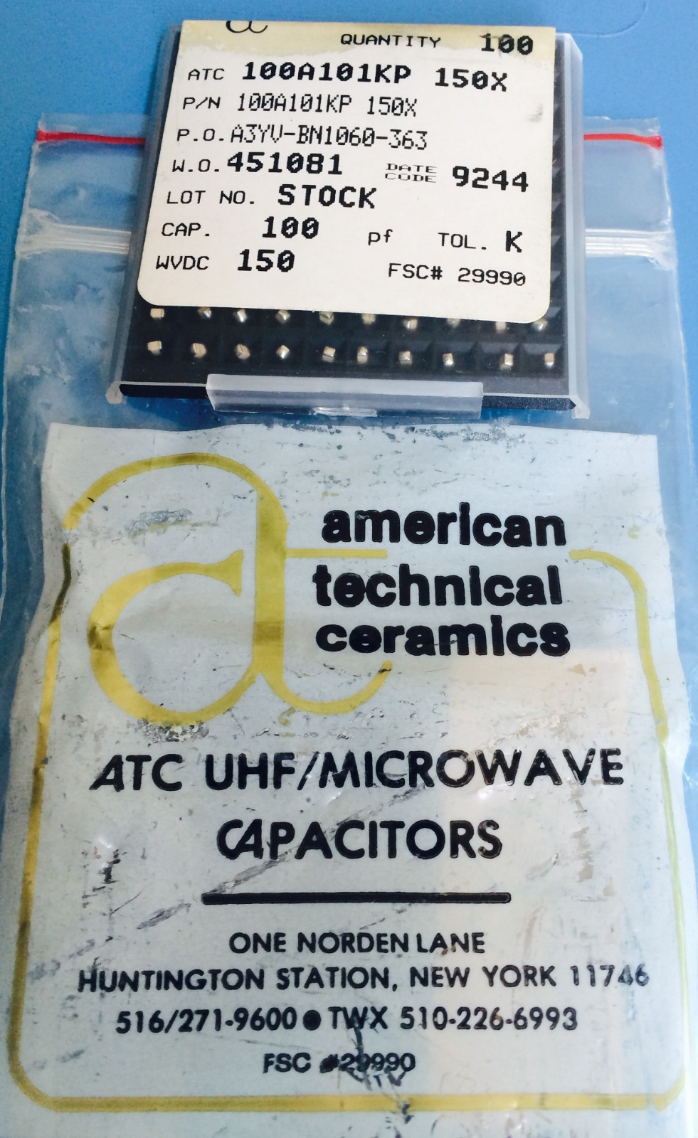 100x 100A101KP150X AMERICAN TECHNICAL CERAMICS RF MICROWAVE CAP 100PF 150V 10%