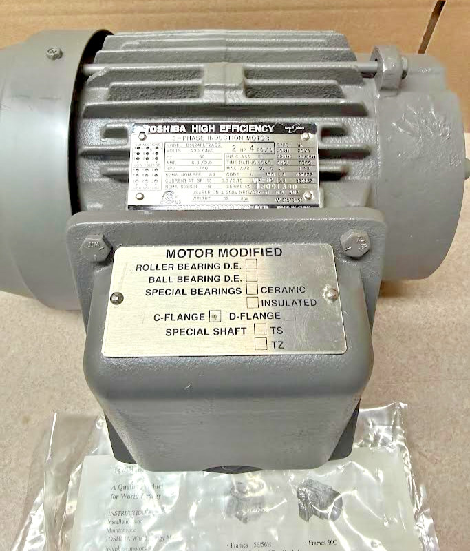 Toshiba B0024FLF2AOZ 2 HP 3-Phase Induction Motor 1740 RPM TEFC 56 Frame – NIB
