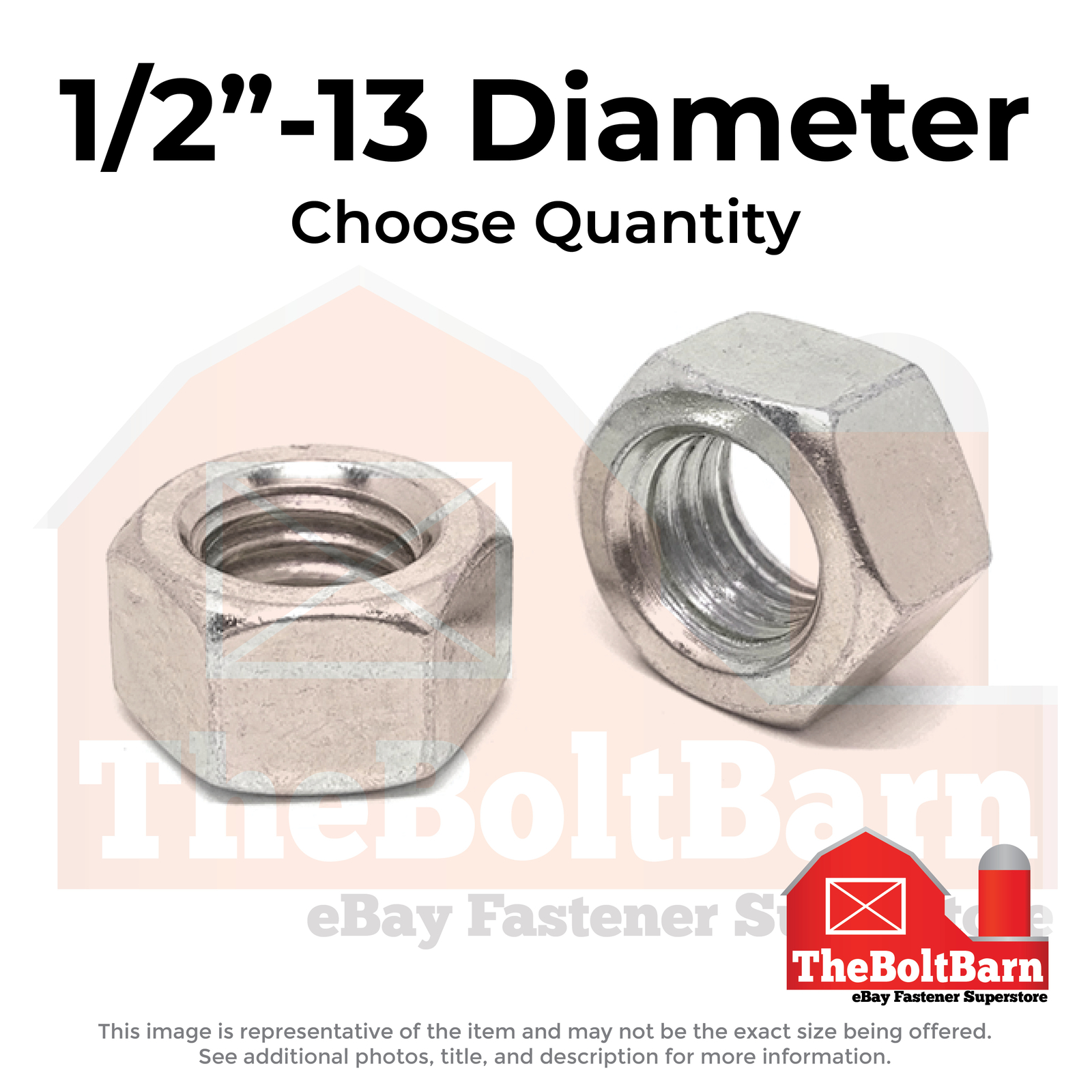 1/2″-13 Stainless Steel Finished Hex Nuts (Choose Qty)