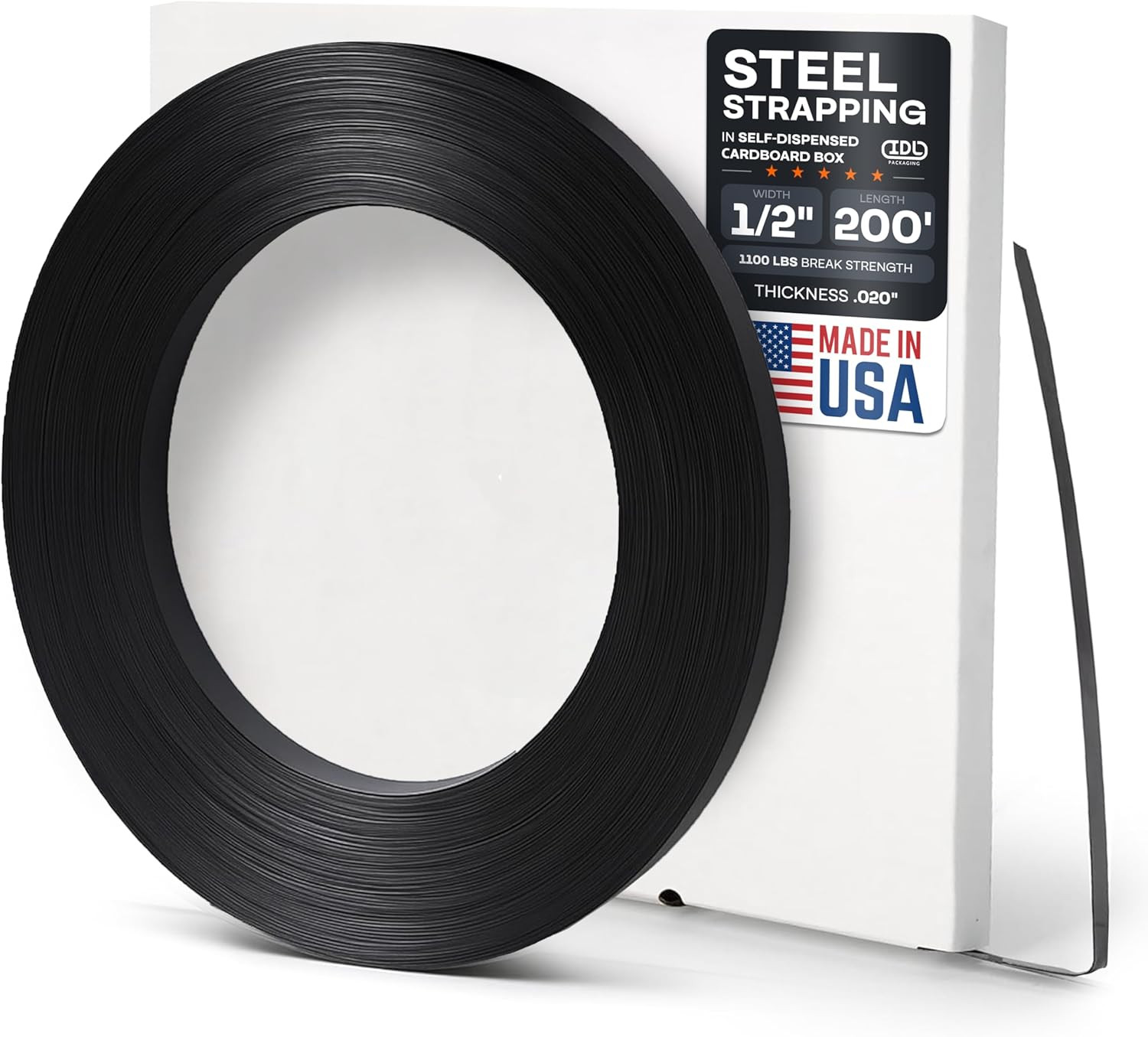 IDL Packaging 1/2″ X .020″ X 200′ Steel Strapping Coil (1100 Lbs Break Strength)