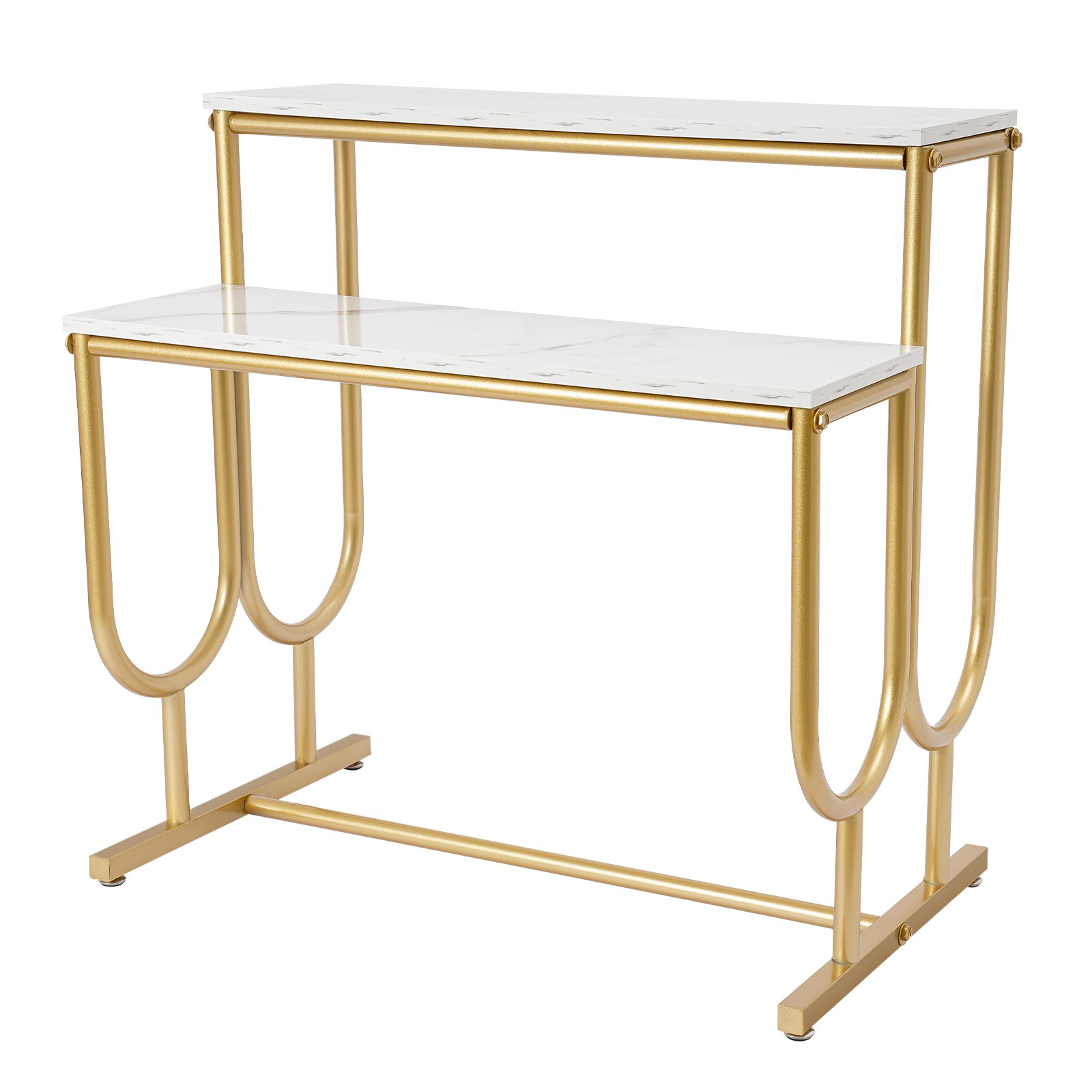 Modern Shoe Handbag Display Table, 2 Tiers Heavy Duty Display Stands White Gold