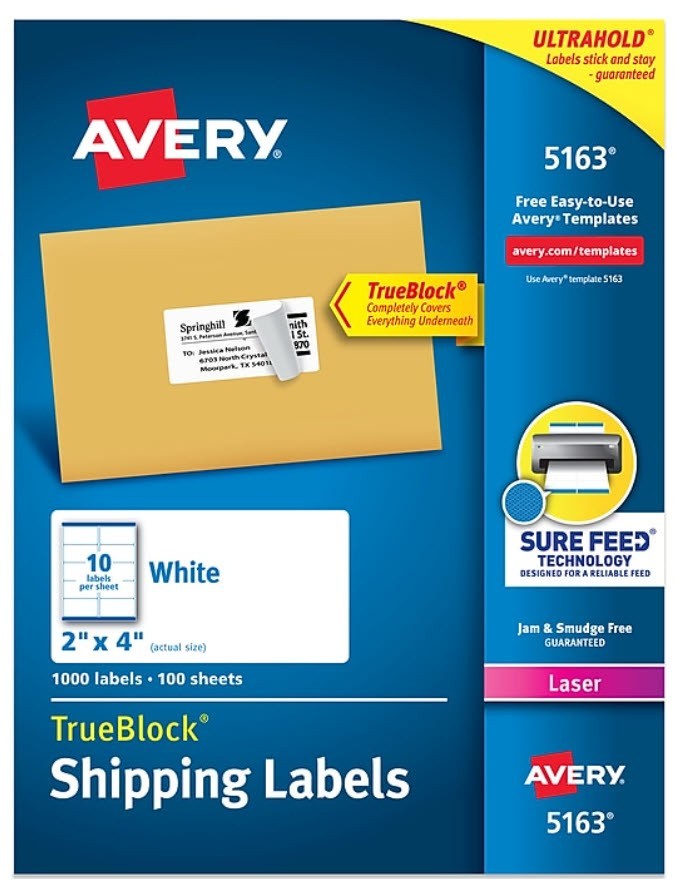 Genuine Avery 5163 TrueBlock Shipping Labels – 2″ x 4″ (White) CHOOSE QUANTITY