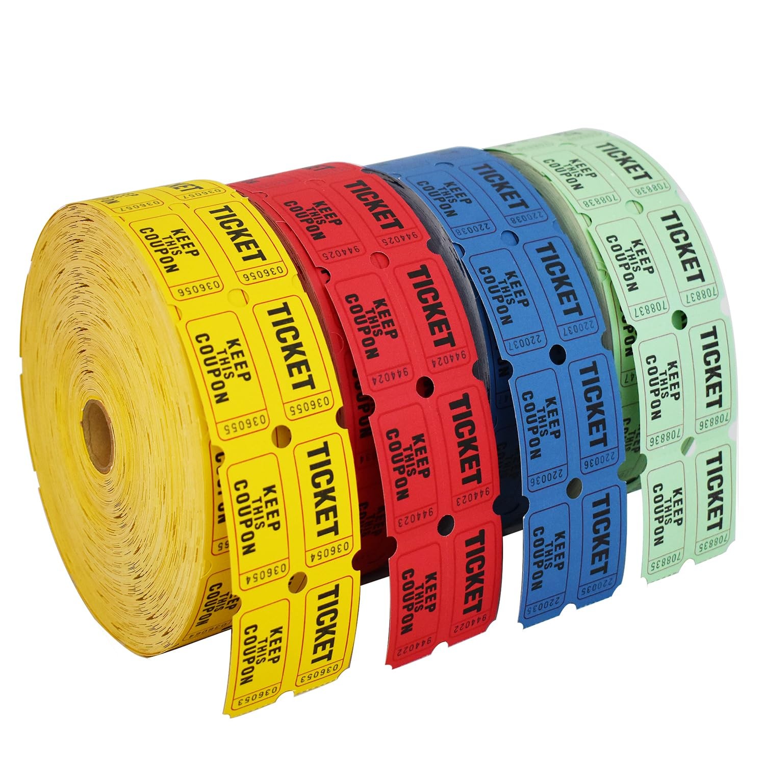 8000 Double Roll Raffle Tickets 4 Colors x 2000 Tickets Red Blue Yellow Green