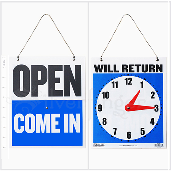 • OPEN CLOSED Sign / WILL RETURN • CLOCK : Business Hours —Hanging 2-Sided 9×7½»
