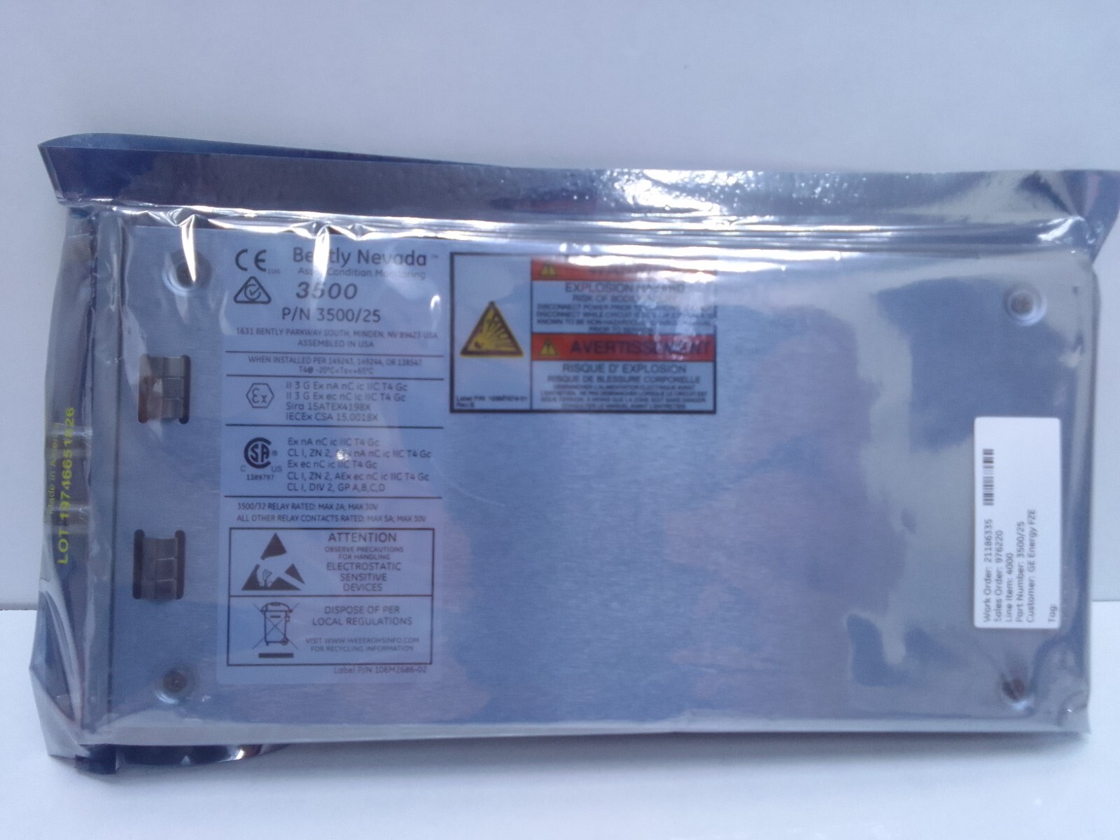 BENTLY NEVADA 3500/25 PWA184684-01R MODULE 149369-01 126398-01H