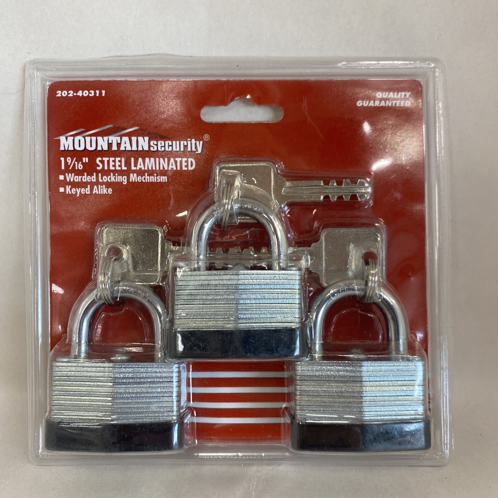 BRINKS 165-40311 Keyed Alike Padlock, Lam. Steel, 40mm 3PK, Packaging Varies