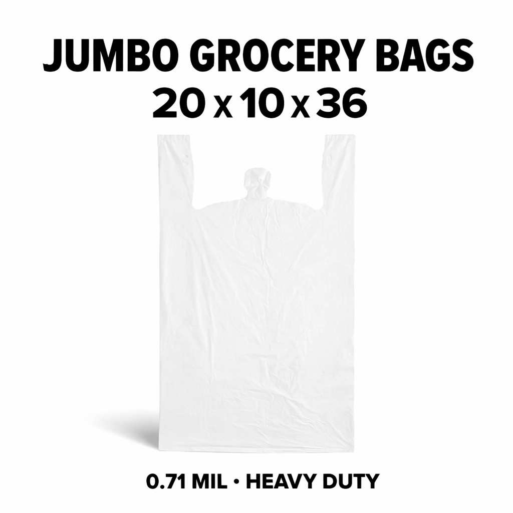 Jumbo T-Shirt Bags 20x10x36 0.71 Mil Heavy Duty Plastic Grocery Carry Out Bags