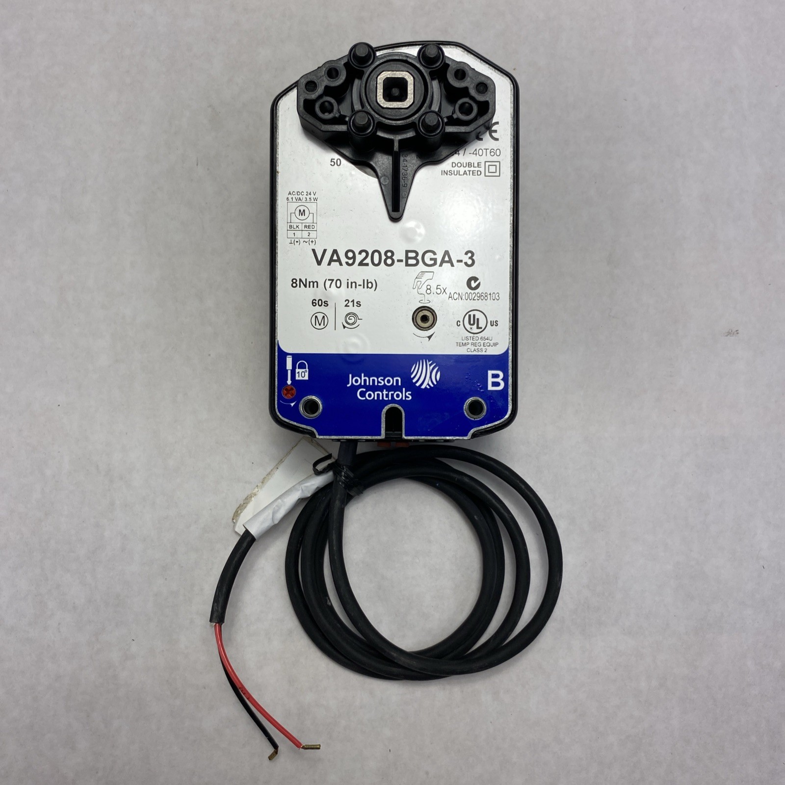 Johnson Controls VA9208-BGA-3 Electric Spring Return Valve Actuator