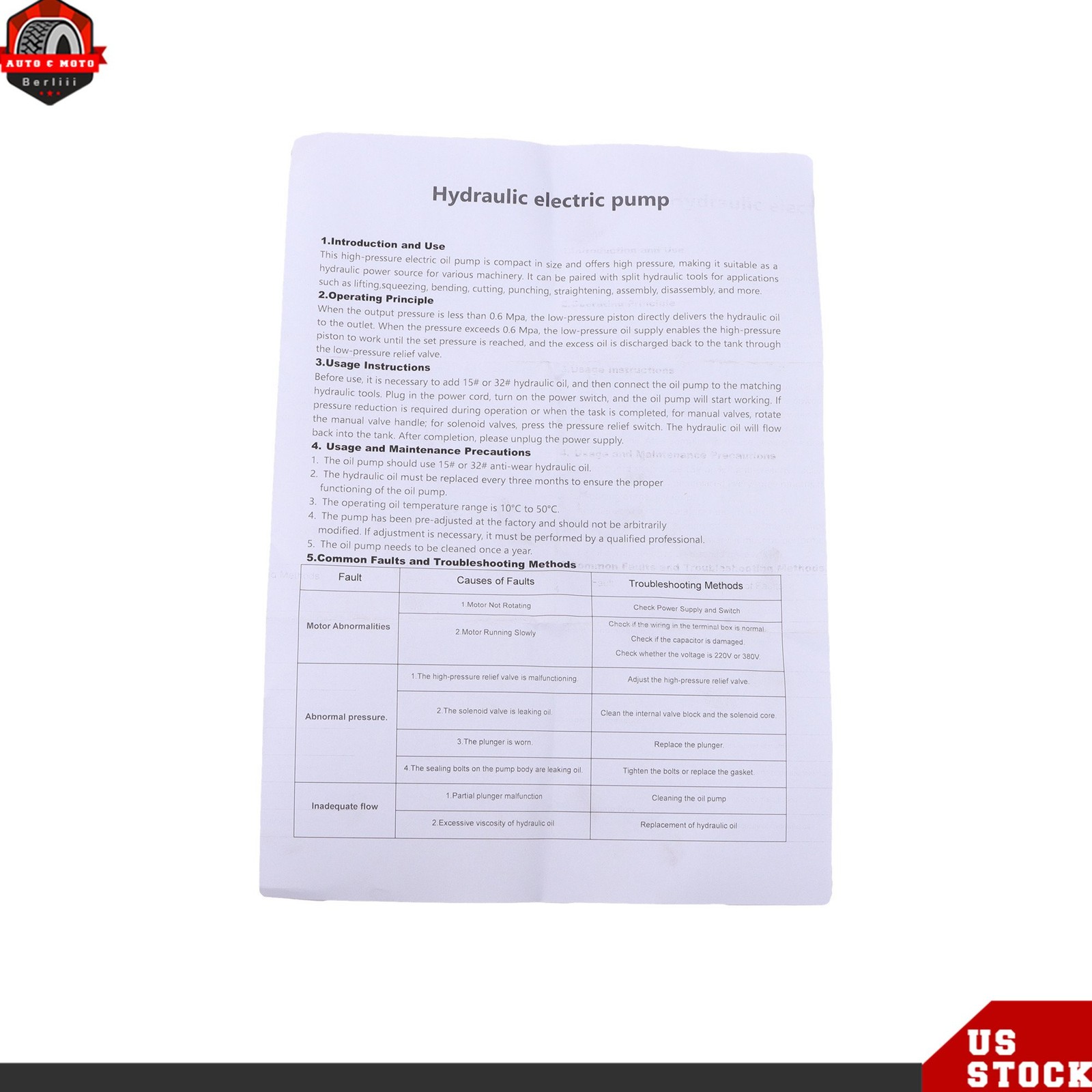 750W Electric Hydraulic Pump 10000 PSI 110V 60Hz 8L Capacity, Single Acting