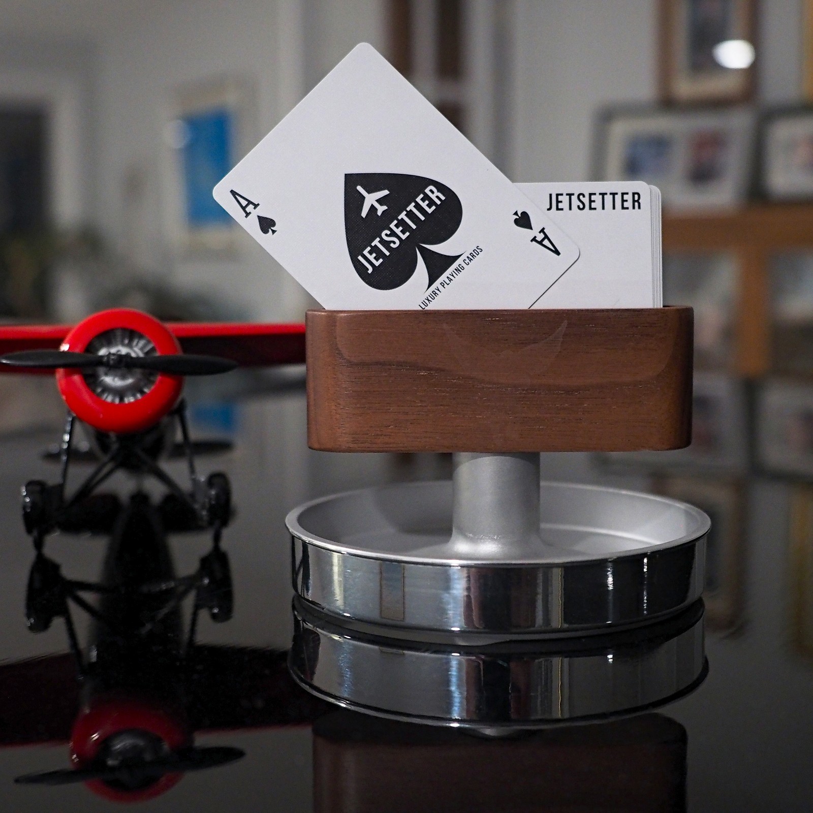 Mid Century Modern Aviation Art Floating Business Card Polished Display Stand
