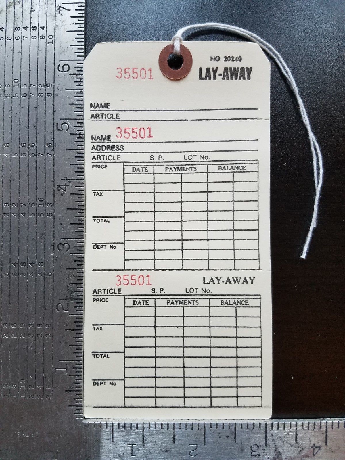 Qty. 50 Layaway Tags 3 Part Reinforced String Merchandise Price Manila Strung