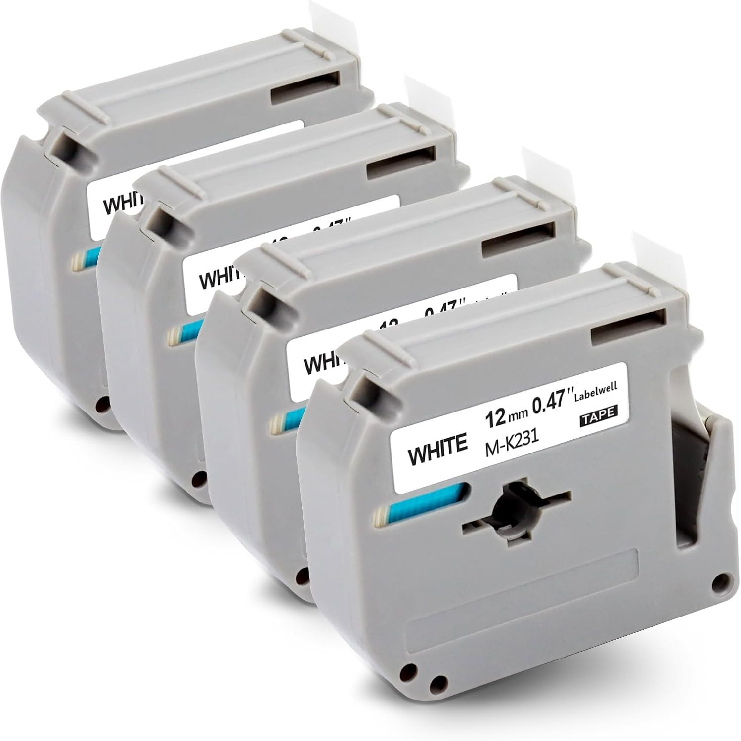 4pk Label Maker Tape 12mm 0.47 – fits Brother M-K231s P-Touch BLACK on WHITE