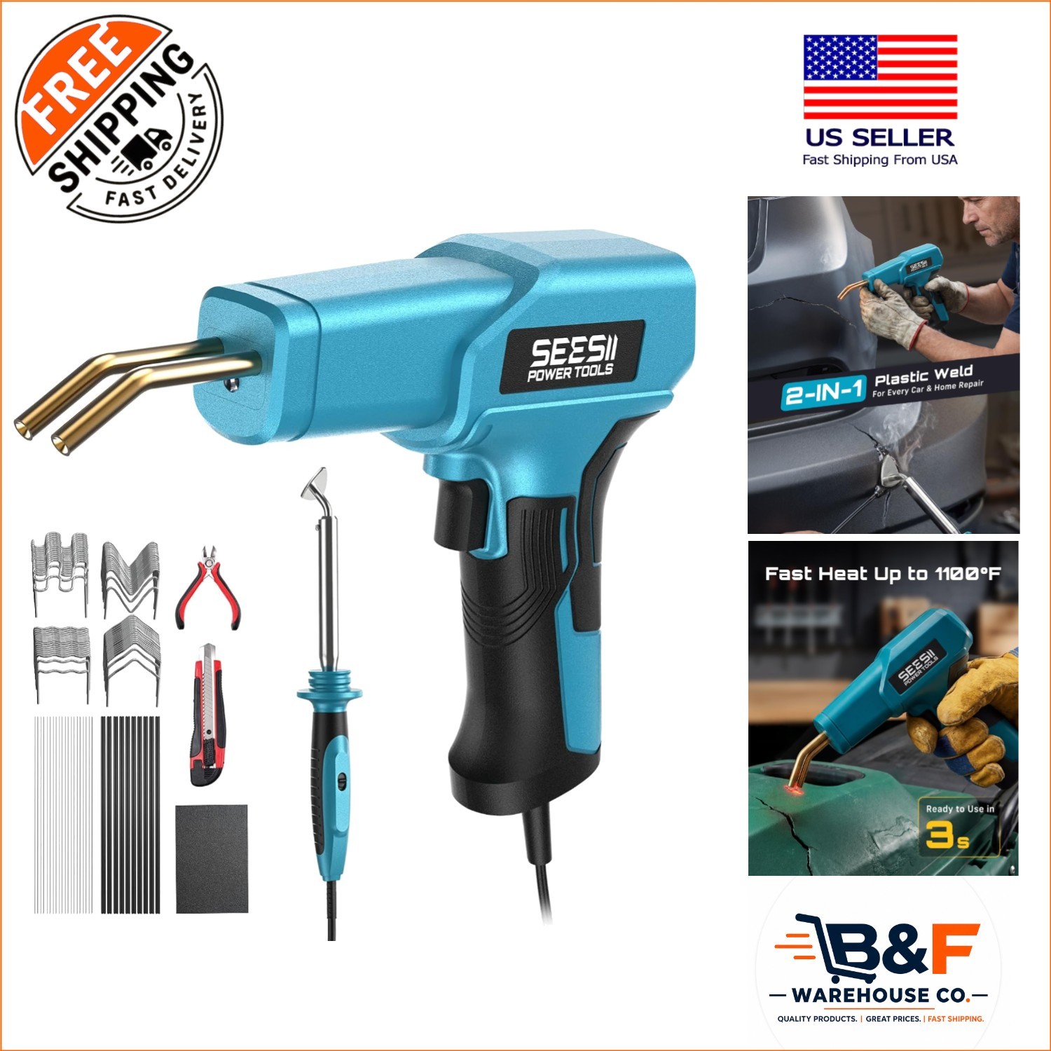 150W Professional Plastic Welder and Hot Stapler Repair Kit with 20PCS Rods