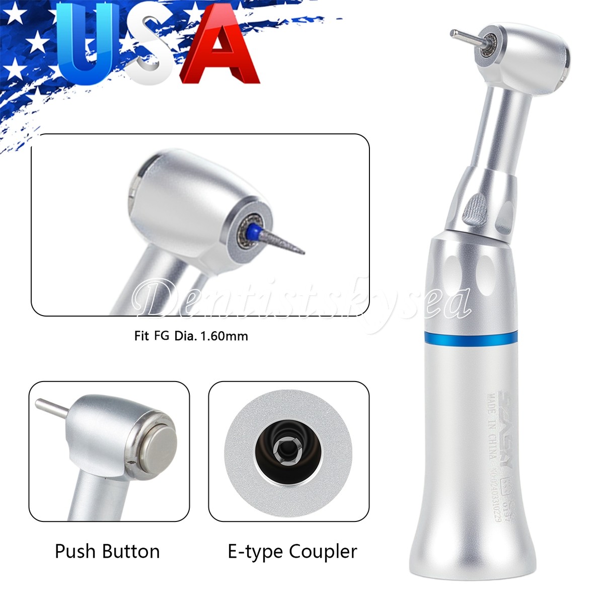 SEASKY Slow Speed Contra Angle Straight Handpiece Air Motor 4 Hole 1.6mm Dental
