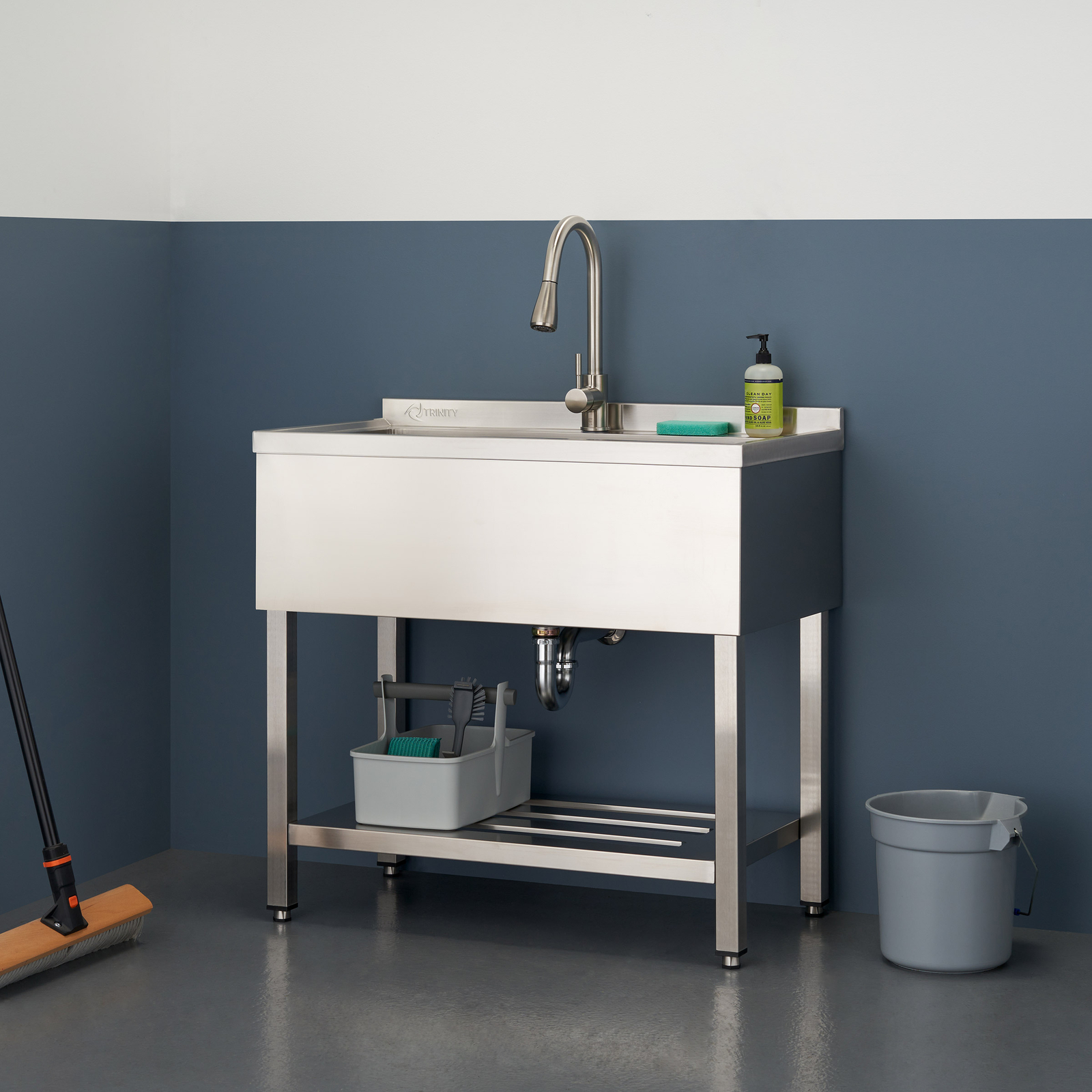TRINITY 30″ X 14″ Stainless Steel Utility Sink, Pull-Out Faucet, Garage, Laundry