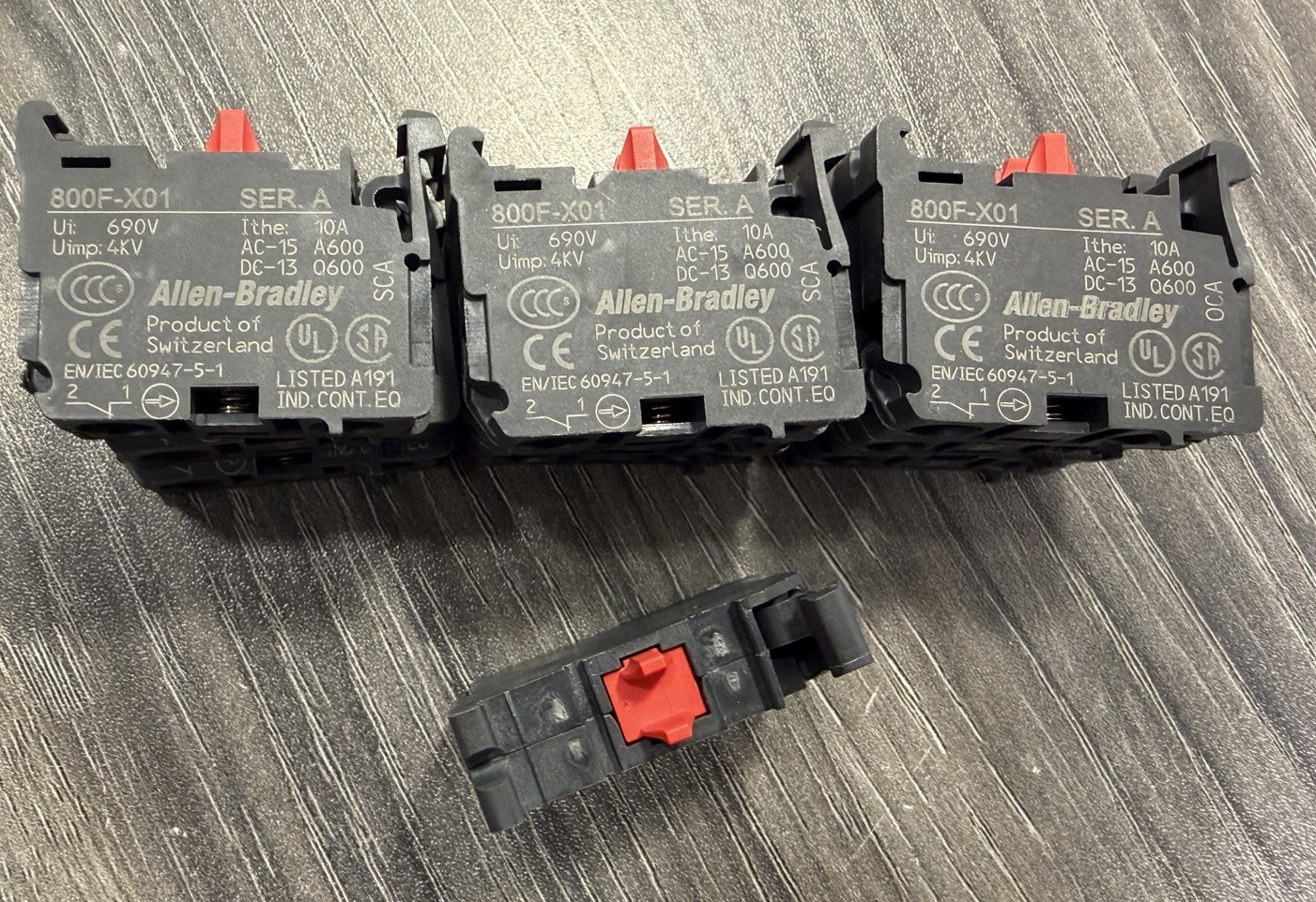 Allen‑Bradley 800F‑X01 Ser A Contact Block 1NO 600V Auxiliary Contact – QTY-10