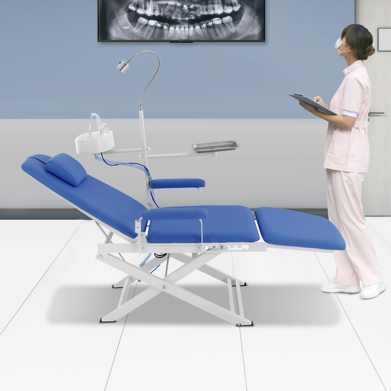 Portable Dental Chair Folding Mobile Chair Tilt Exam Chair with LED Light &Basin