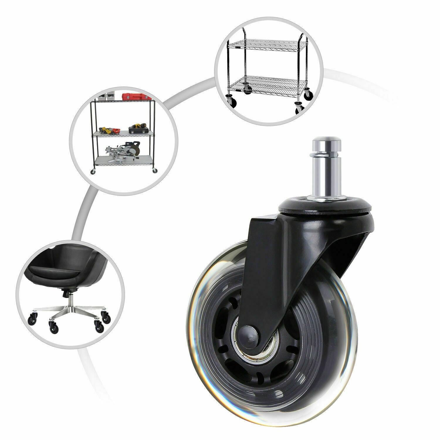 Universal Office Chair Caster Wheels Set of 5 Heavy Duty and Safe 3″ Rollerblade