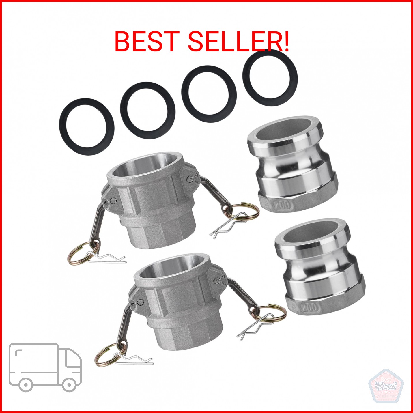 SPARKWHIZ 2 PCS Aluminum Camlock (2″ part D) Cam & Groove Hose Fittings+2 PCS Al