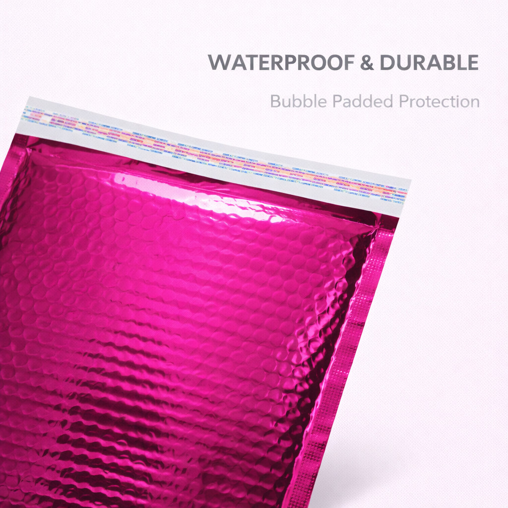 Glamour Hot Pink Metallic Bubble Mailers 6.5×10 Peel & Seal Shipping Envelopes