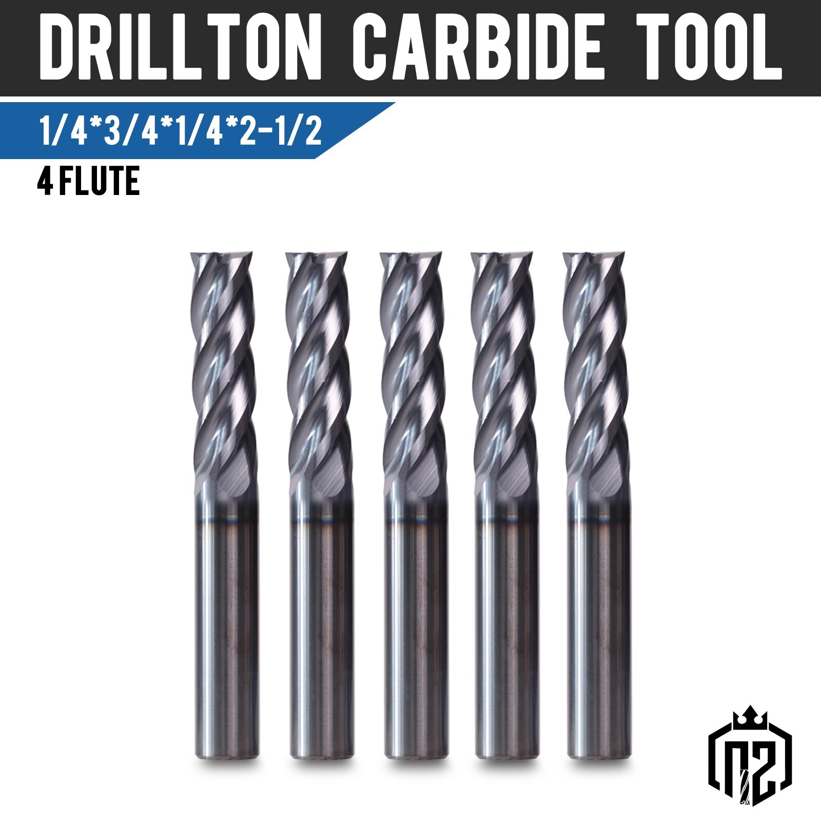 4 Flute 1/4″x3/4″x1/4″x2-1/2″ Variable Helix Solid Carbide End Mill AlTiN Coated