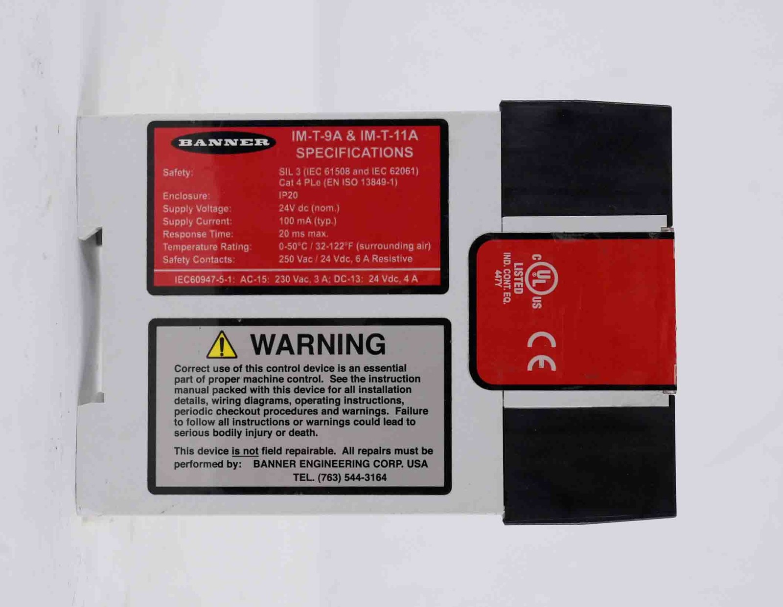 Banner IM-T-9A IM-T-11A Interface Safety Relay Module 24VDC 6A 100mA 20ms