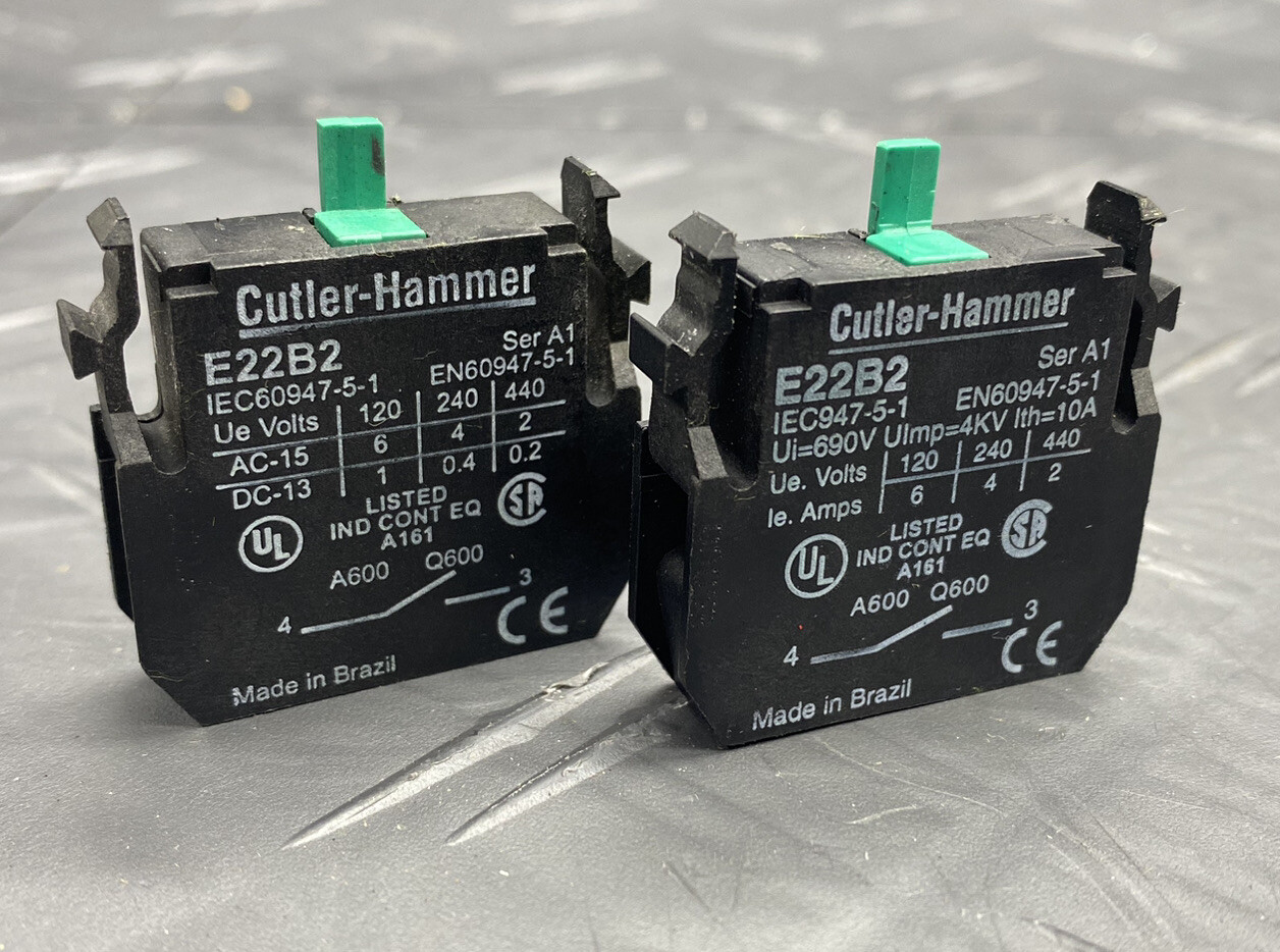 Cutler Hammer E22B2 Eaton Contact Block Ser. A1 600VAC E22 Series (Lot of 2)