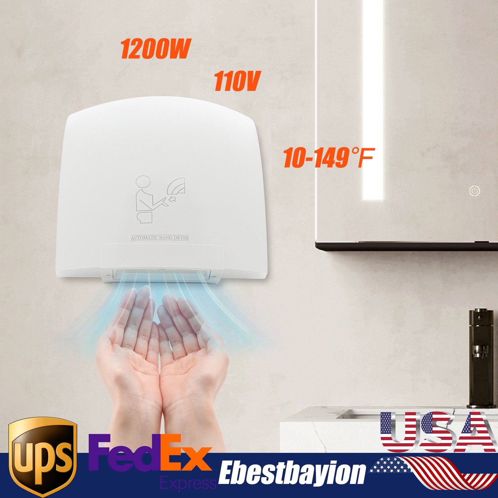 1200W Hand Dryer Commercial Electric Automatic Sensor Handy Bathroom Restroom