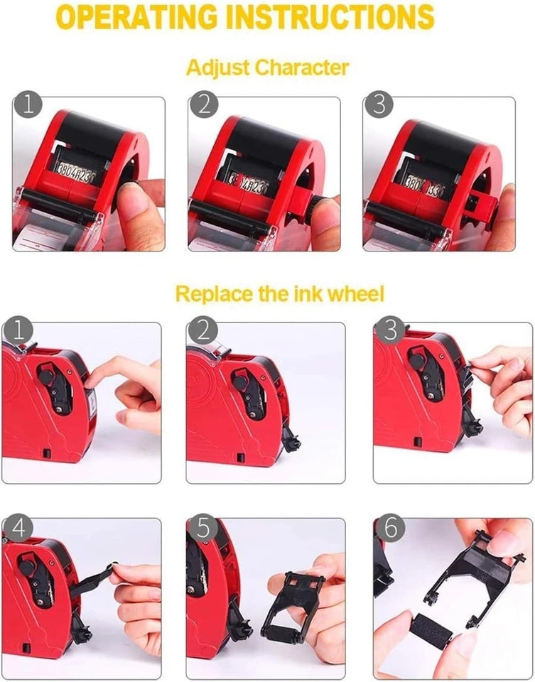 MX-5500 8 Digits Price Tag Gun with 5000 Sticker Labels and 3 Ink Refill Label