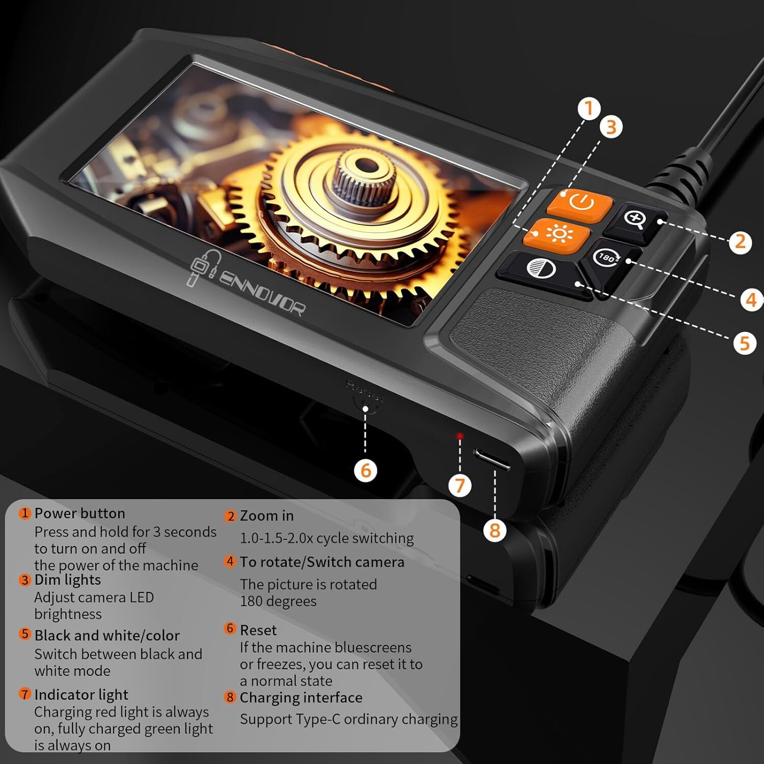 4.3″ HD Inspection Scope – IP67 Rated with 8 LEDs for Plumbing & HVAC Work