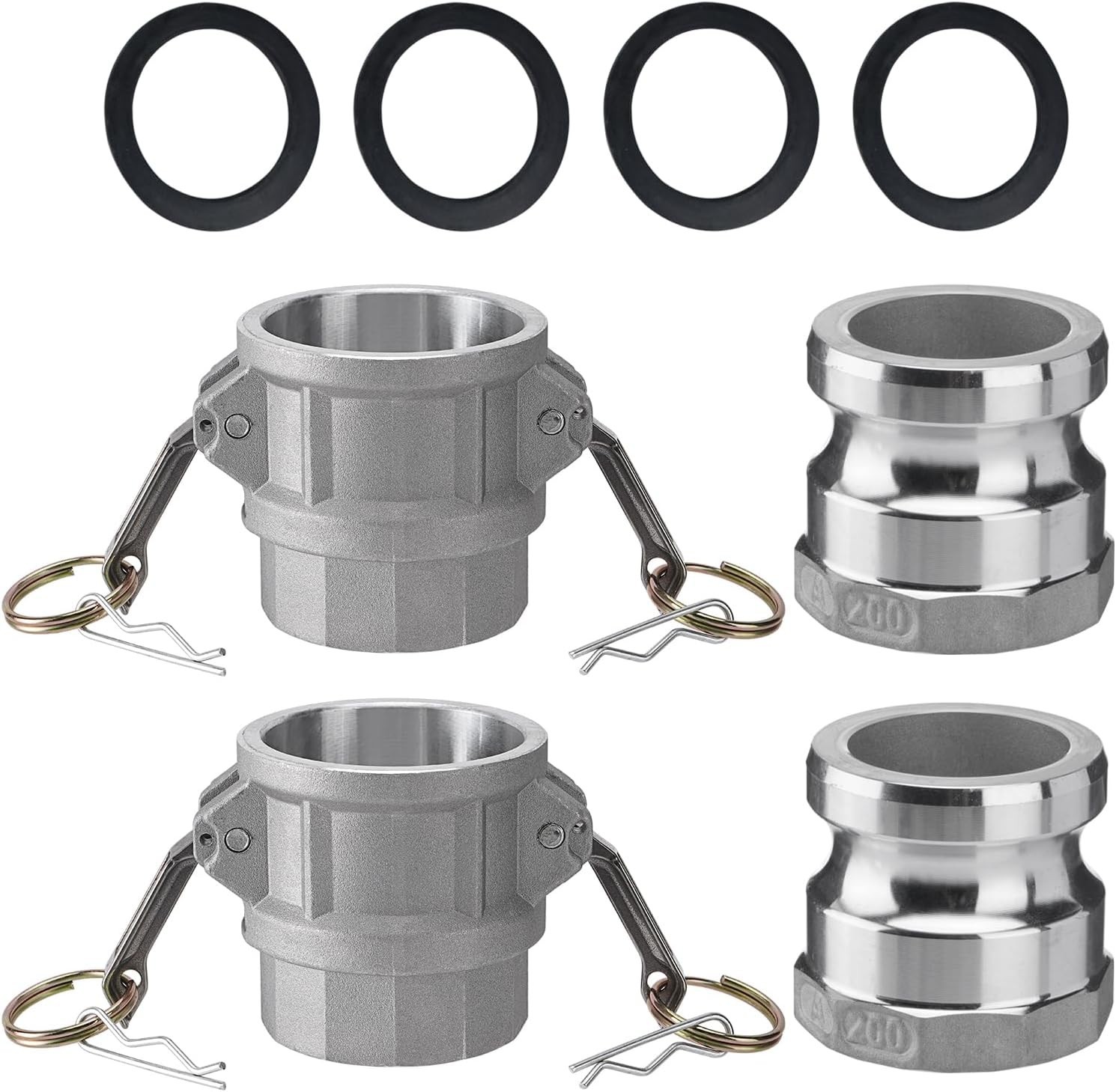 2 PCS Aluminum Camlock 2″ part D Cam & Groove Hose Fittings+2 PCS Aluminum Gl…