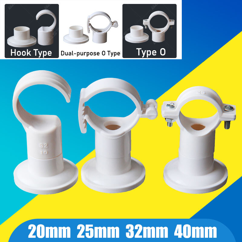 White Pvc Pipe Clamp 20/25/32/40mm Plastic Pipe Clip Tube Holder O- & Hook- Type