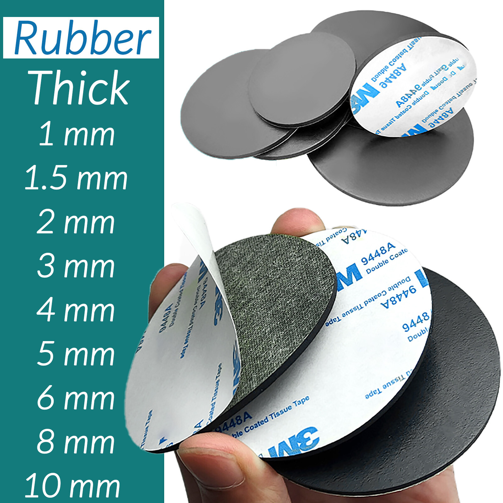 10Pcs Rubber Solid Discs Self Adhesive Round Pad Sealing Cushioning Dia 5-150mm