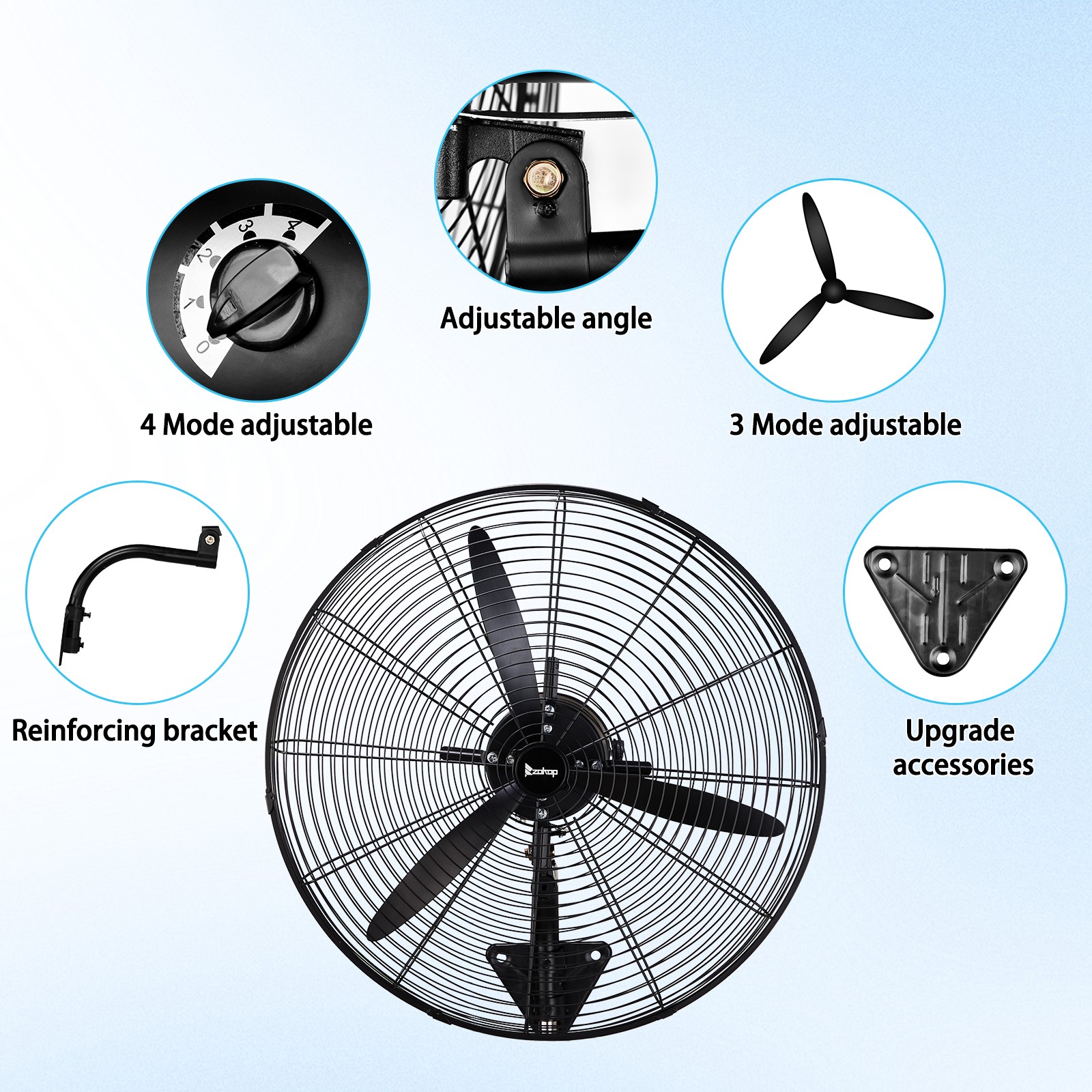 26″ Oscillating High Velocity Industrial Wall Mounted Heavy Duty Shop Fan, Black