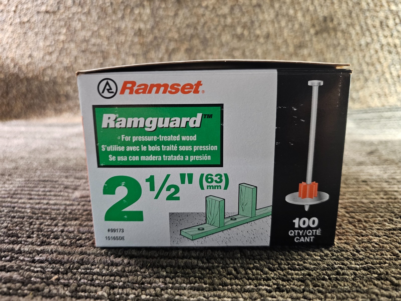 (QTY 900) RAMSET 09173 1516SDE Ramguard 2-1/2 in. Drive Pins with Washers, Steel