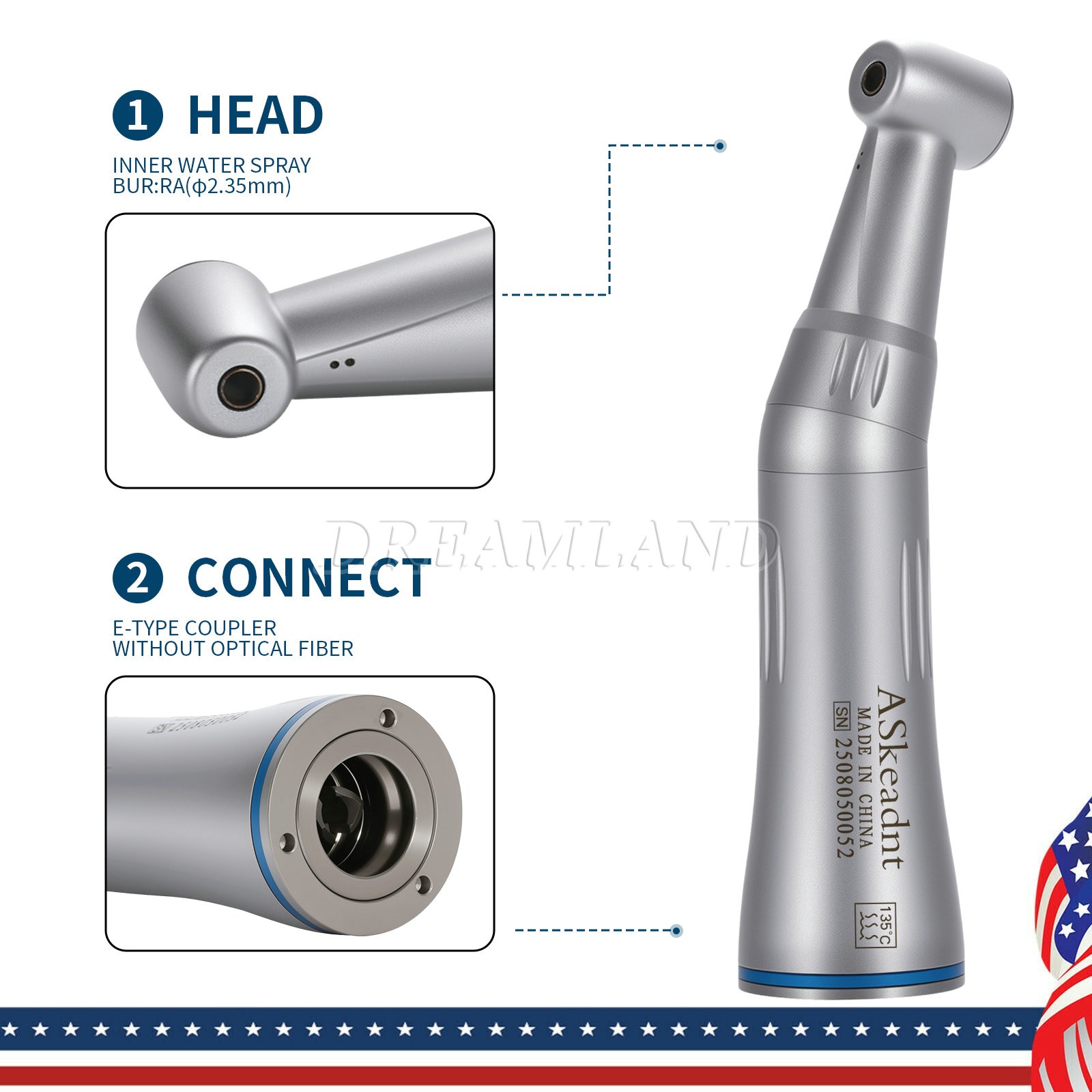 Dental Slow Low Speed Straight Handpiece Air Motor 4Holes E-type NSK STYLE